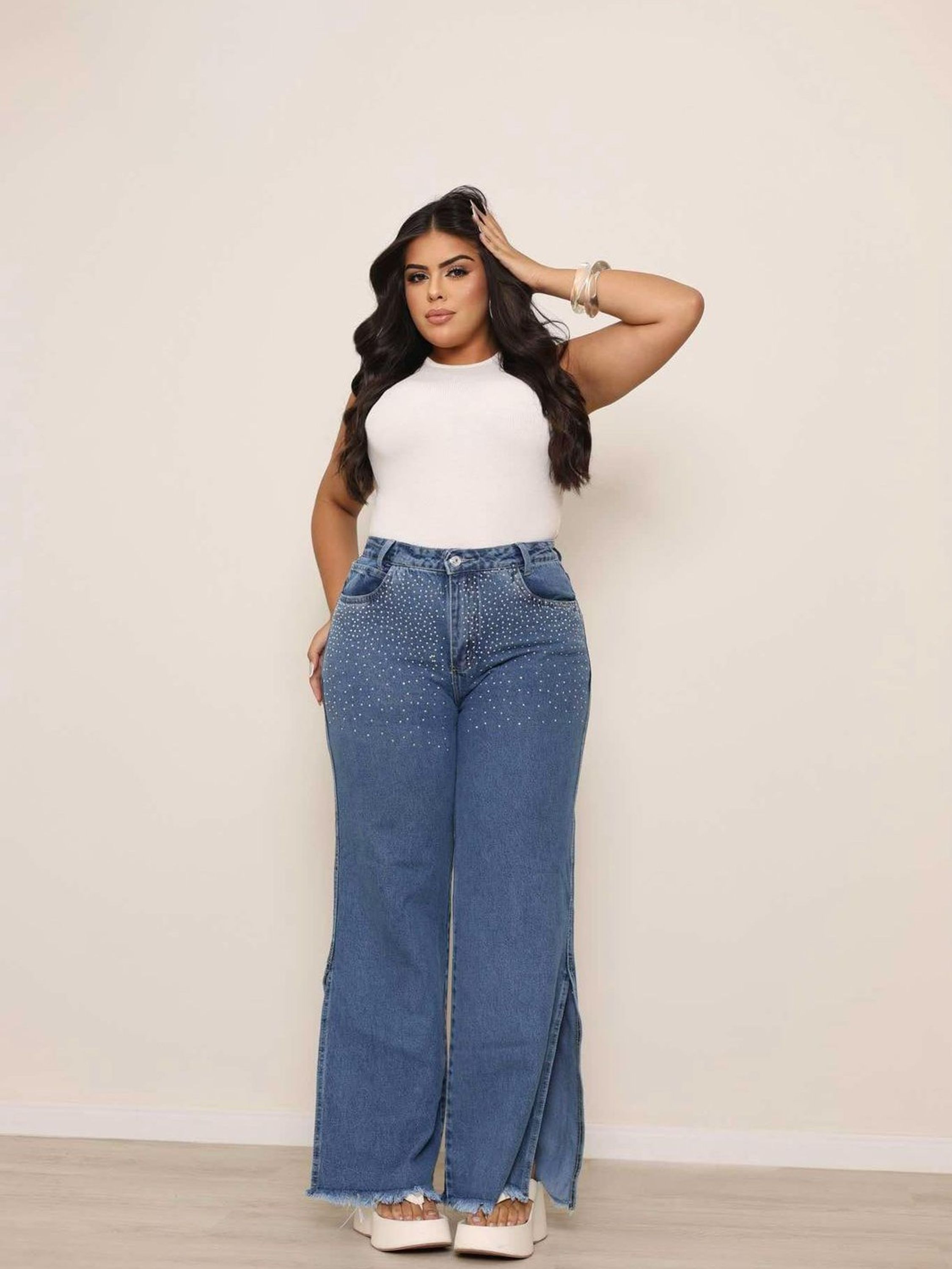 Calca wide leg com brilho - Lindona Jeans | ZAX