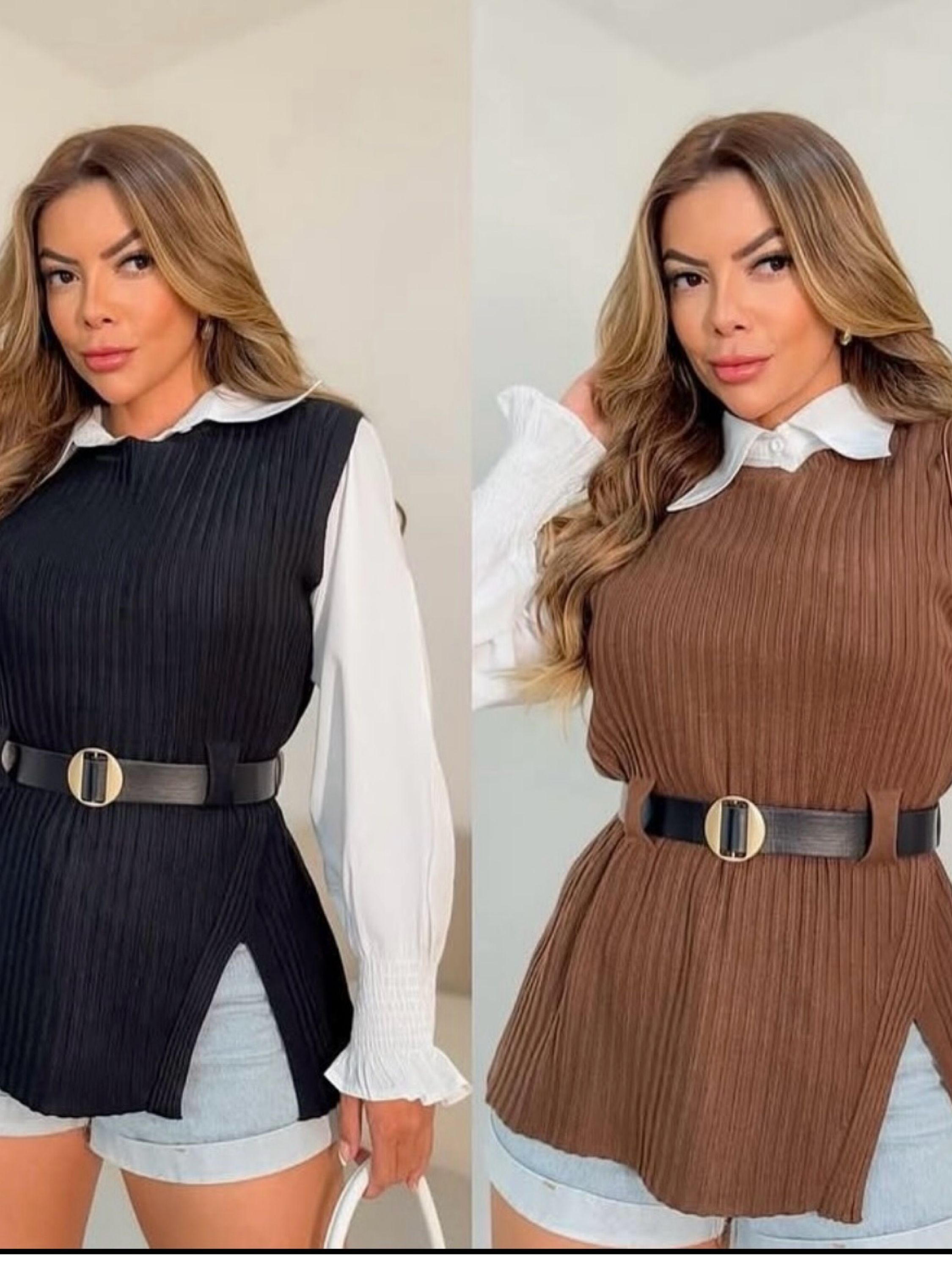 wccf引退セット Conjunto camisa branco com colete vem cinto cores linda - Raissa