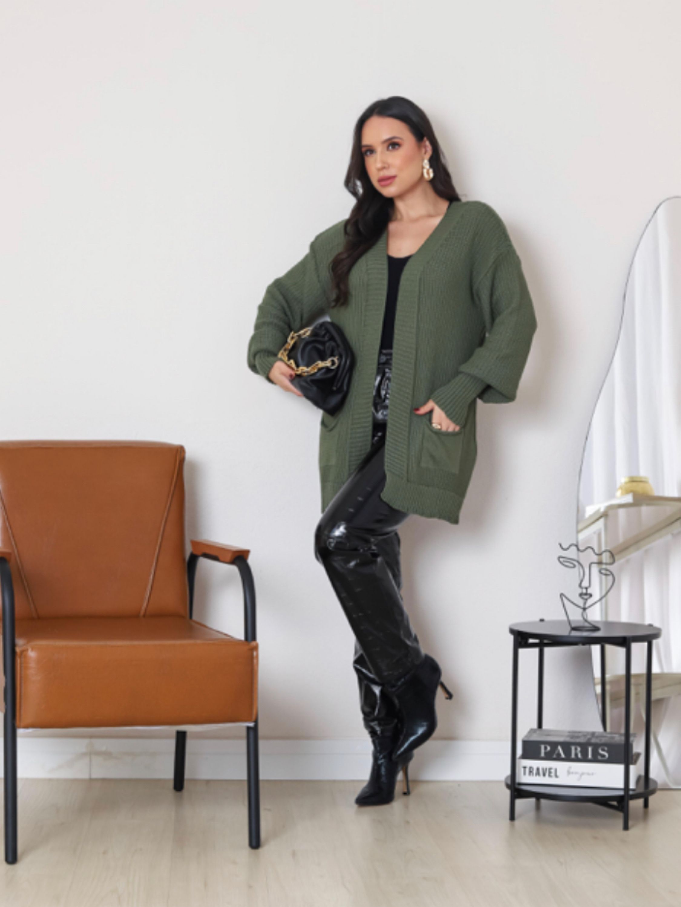 Casaco aberto de tricot , com bolsos - Sarah Corrêa Tricot | ZAX