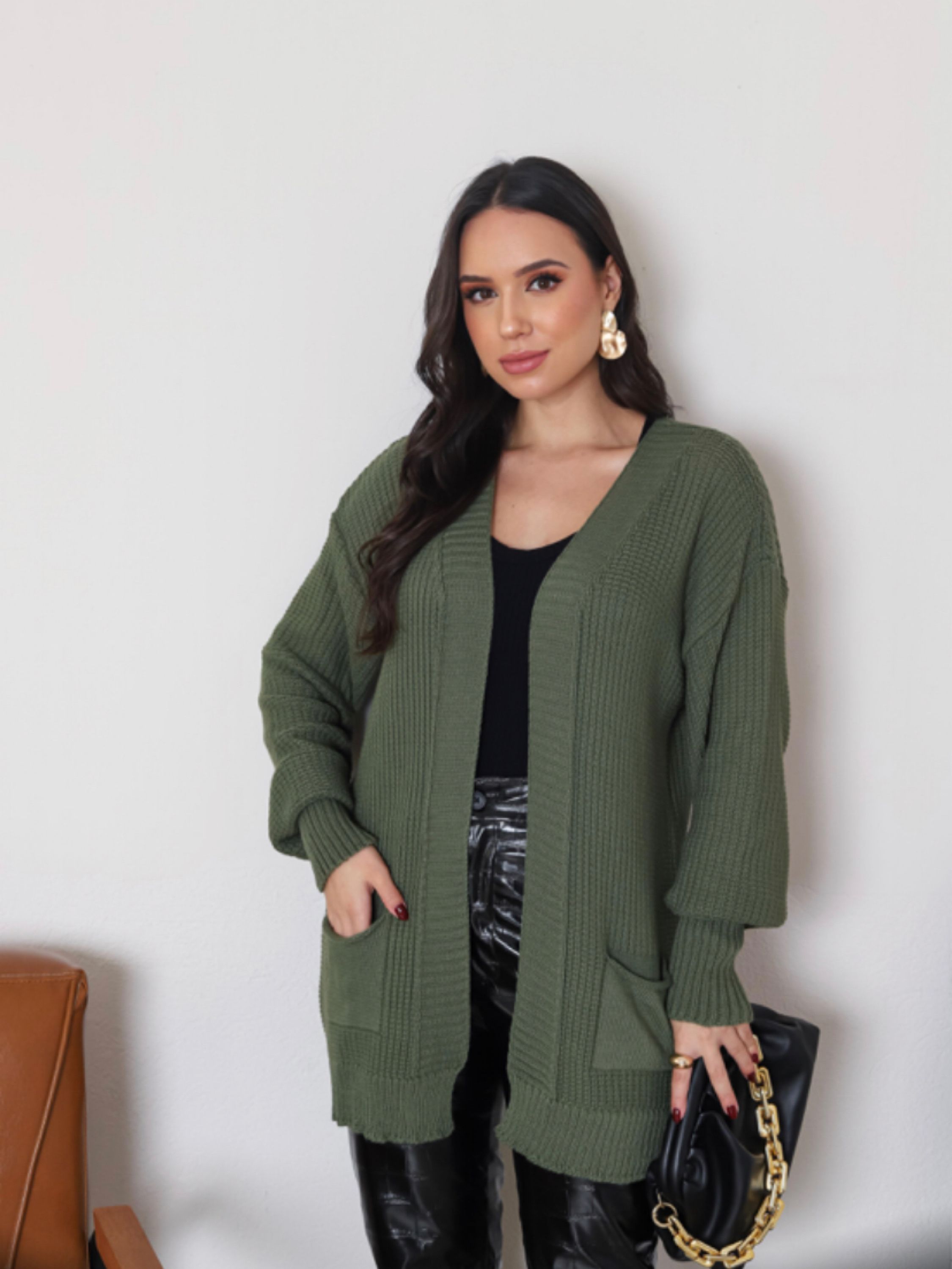 Casaco aberto de tricot , com bolsos - Sarah Corrêa Tricot | ZAX