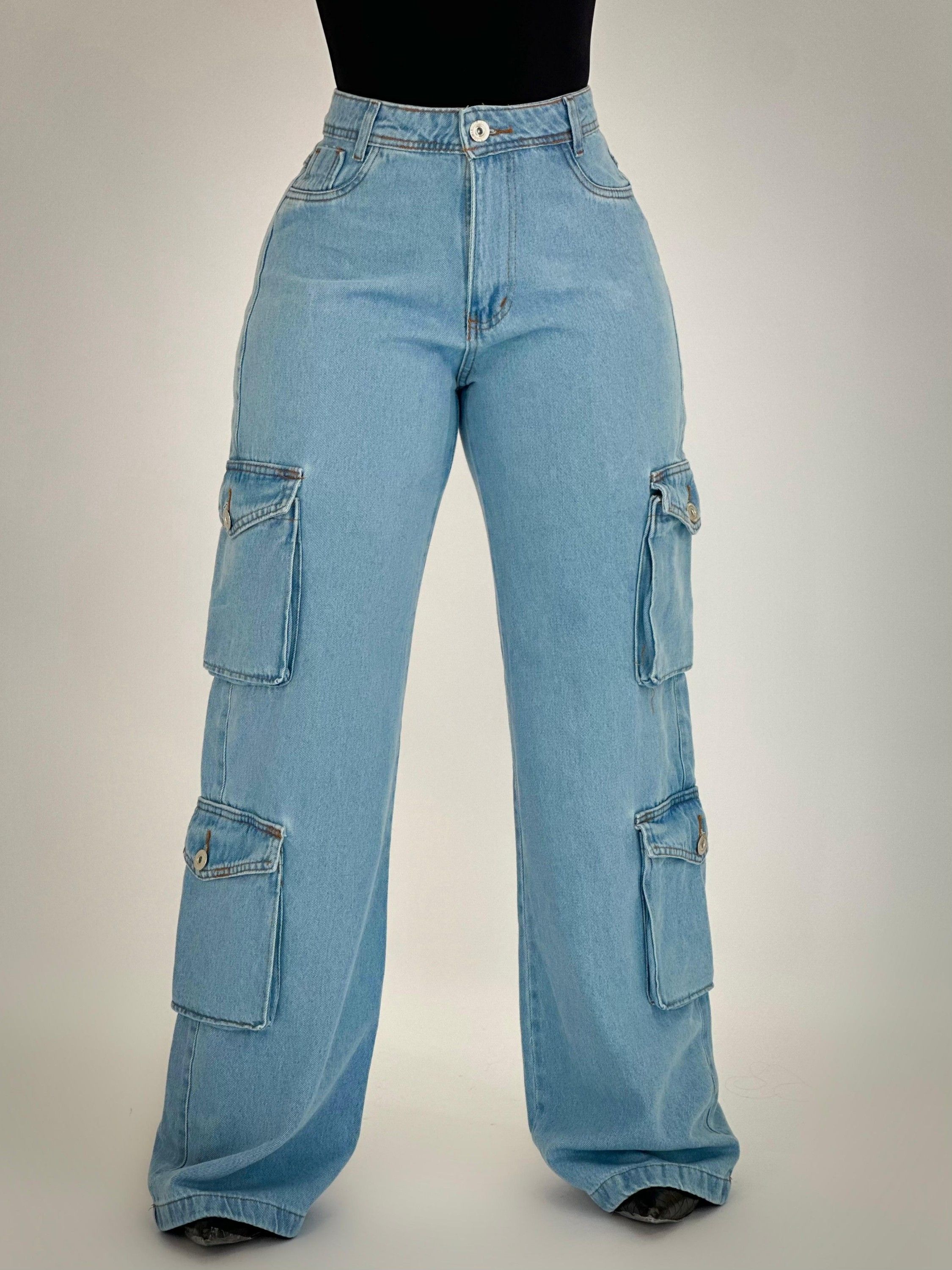 Calça jeans wide leg cargo feminina - Dragão Vermelho Jeans | ZAX