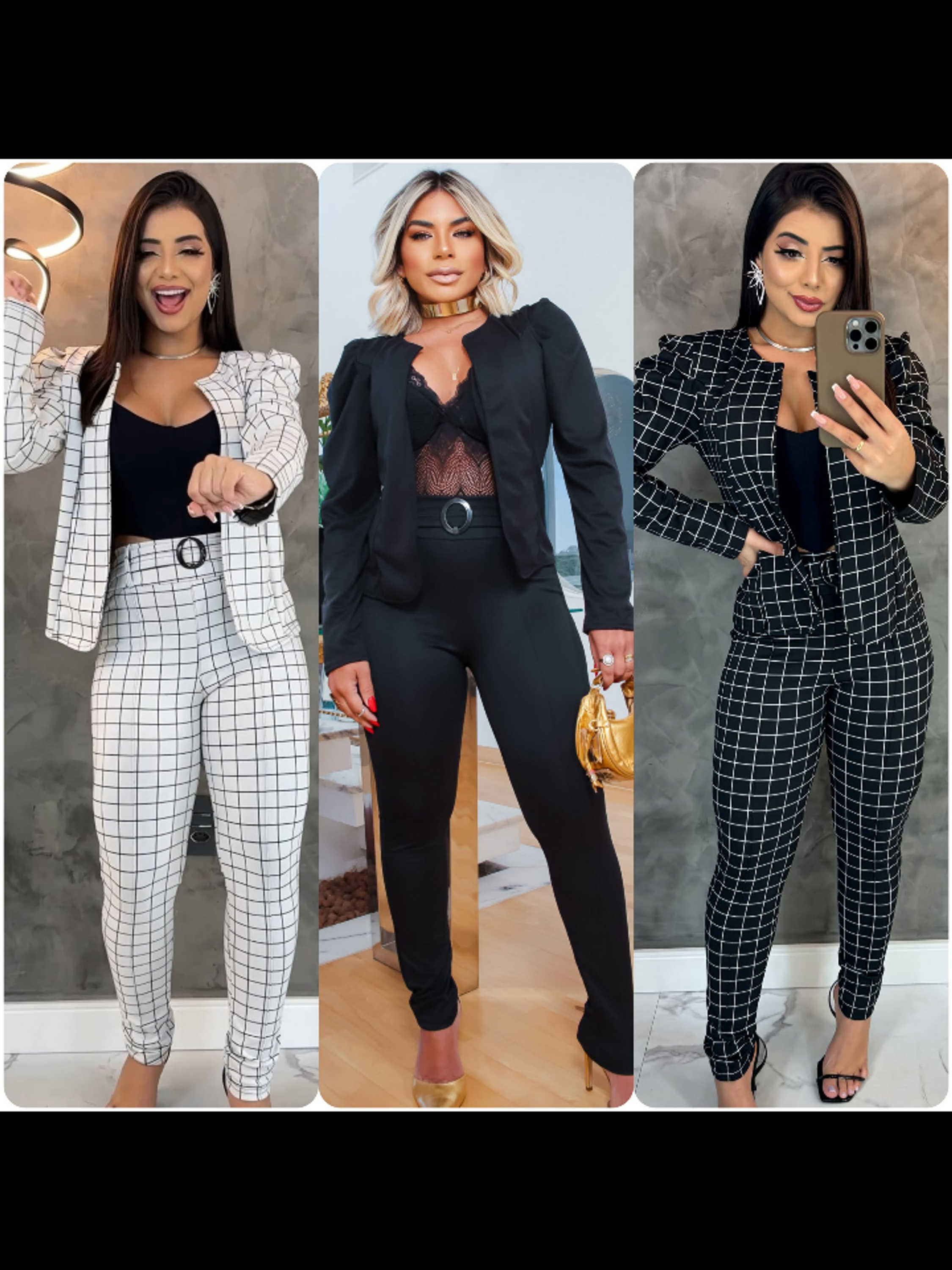 Conjunto feminino xadrez calça e blazer (72) - Explosão Feminina | ZAX
