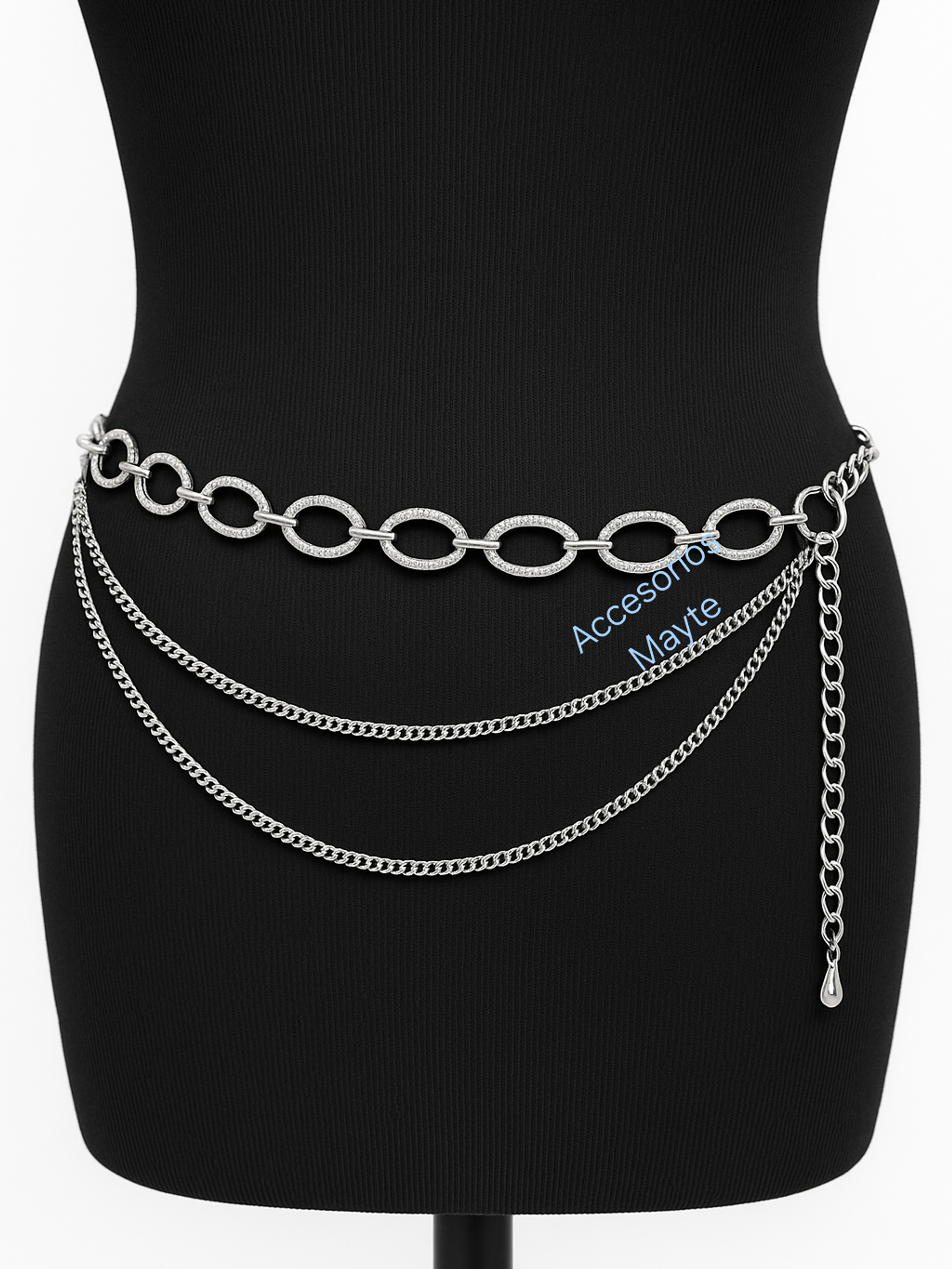 Cinto corrente oval com dois correntes pildurado - Mayte Bijoux e