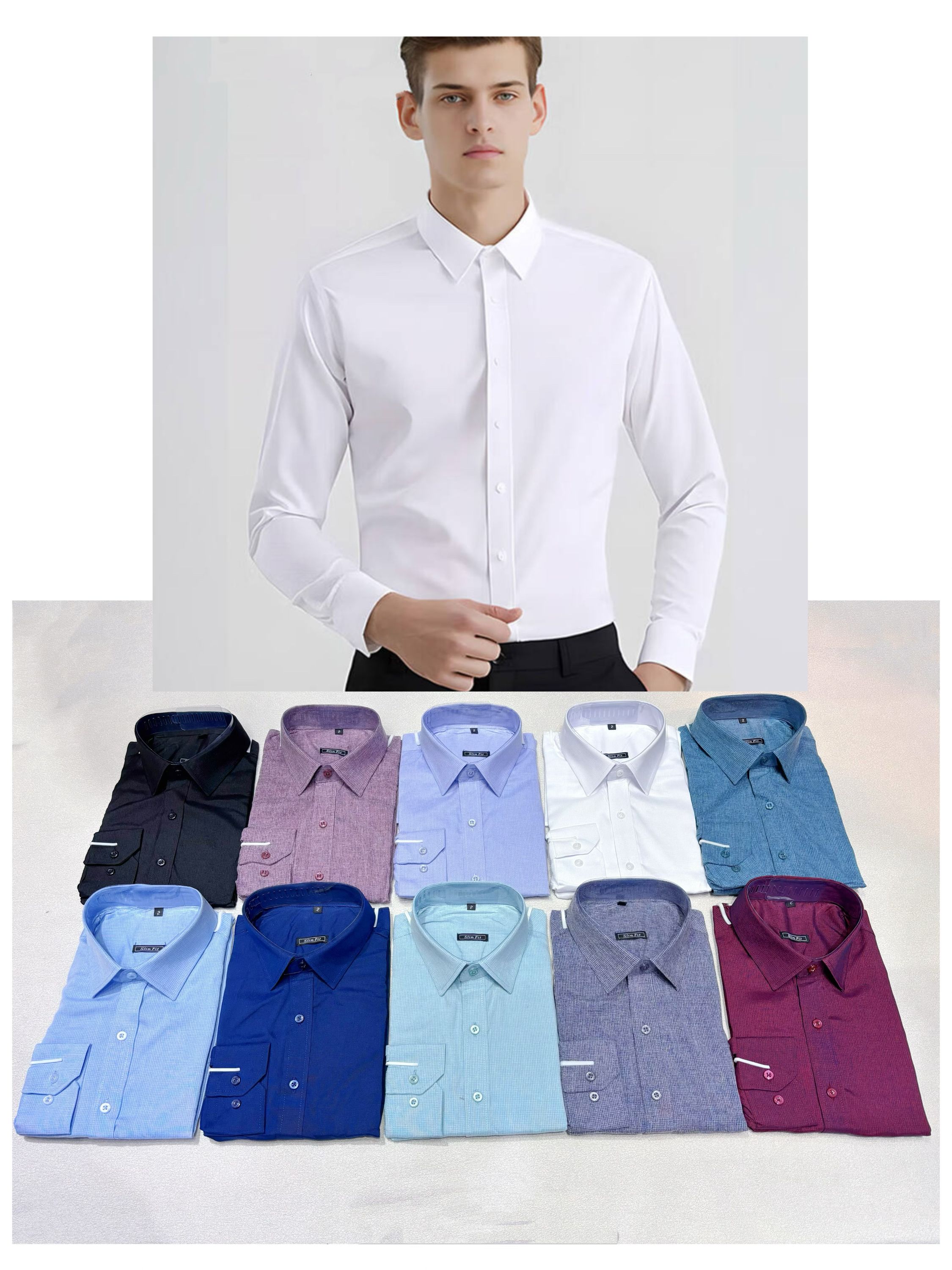 Camisa Social Masculina Manga Longa Slim Fit， – Atacado no Brás