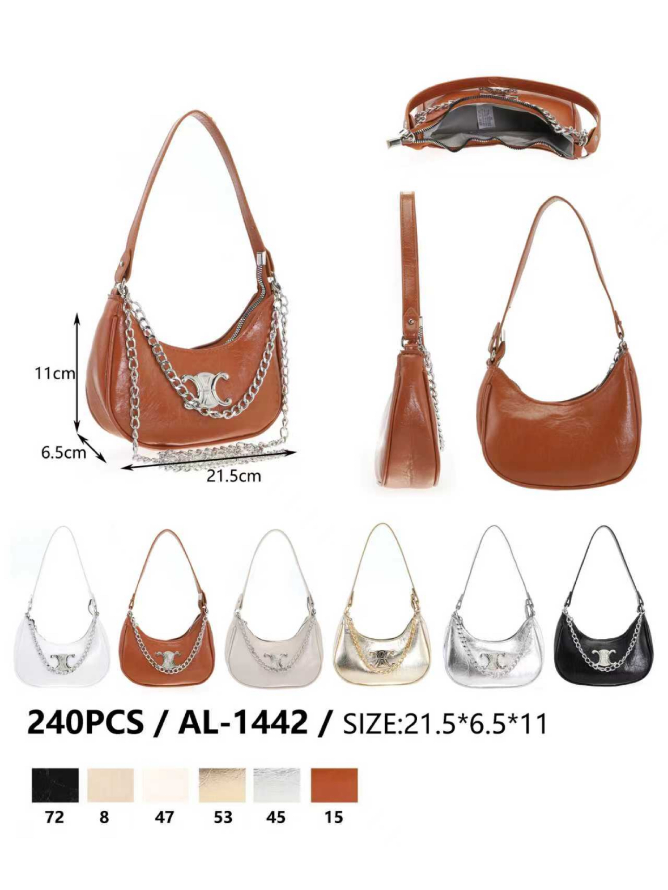 Bolsa Meia Lua Metalizada com 3 alças AL-1442 - Ali 88 | ZAX