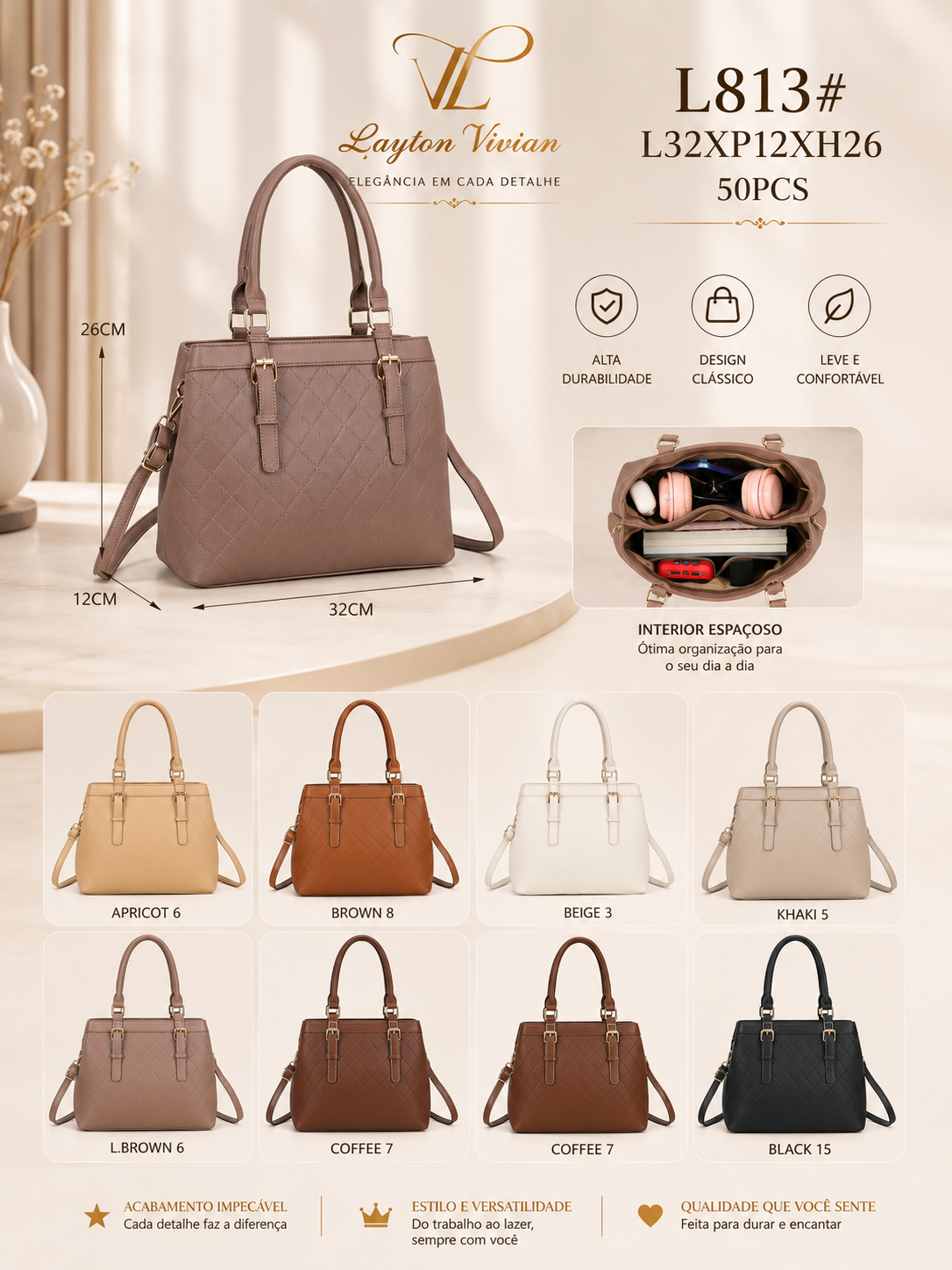 Bolsa Feminina(L813) Ombro Elegante Grande Alça Transversal