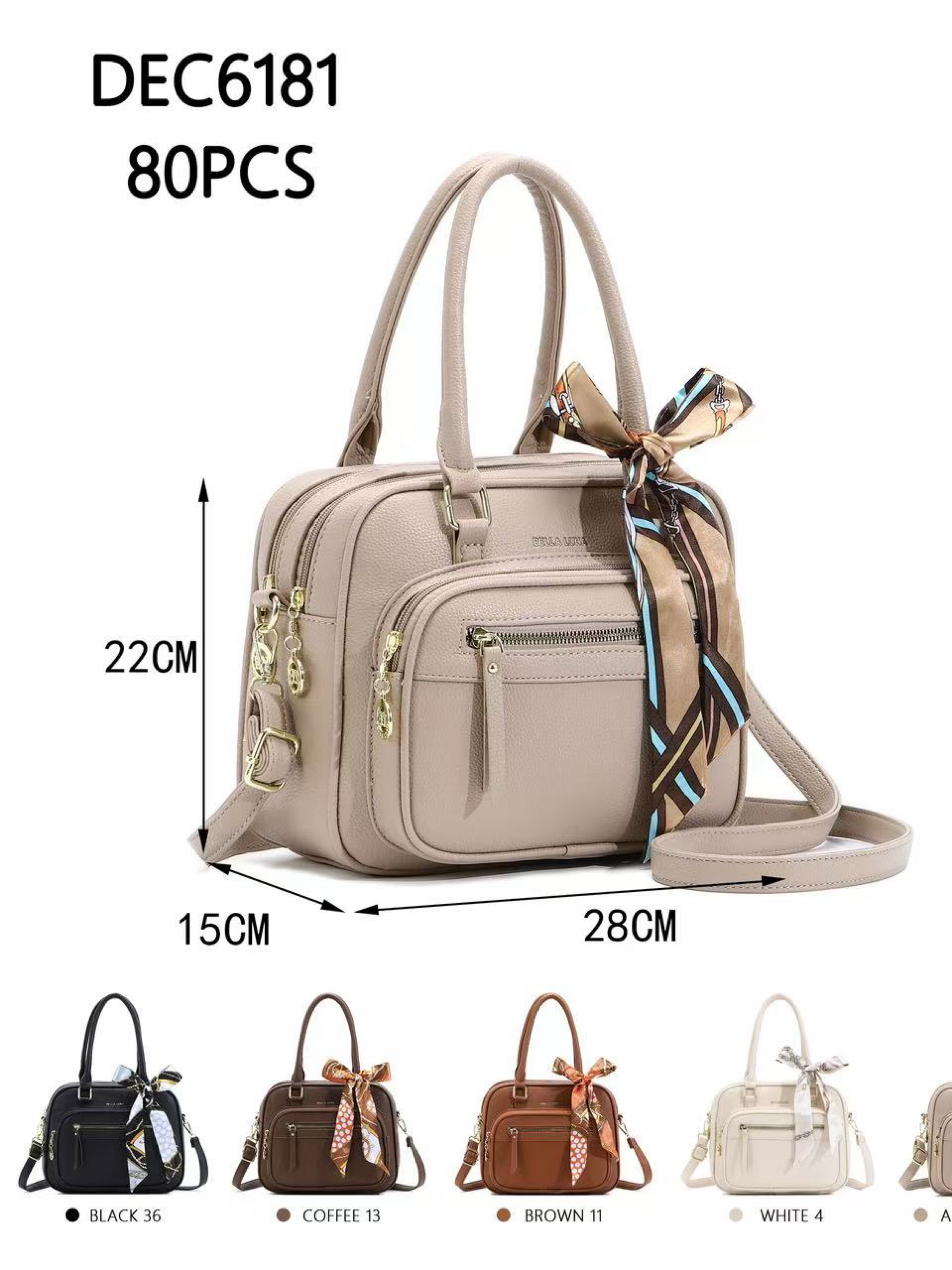 Ｐ＆Ｍ Bolsa média com dois zíper de cima e com lenço DEC6181 - Mn