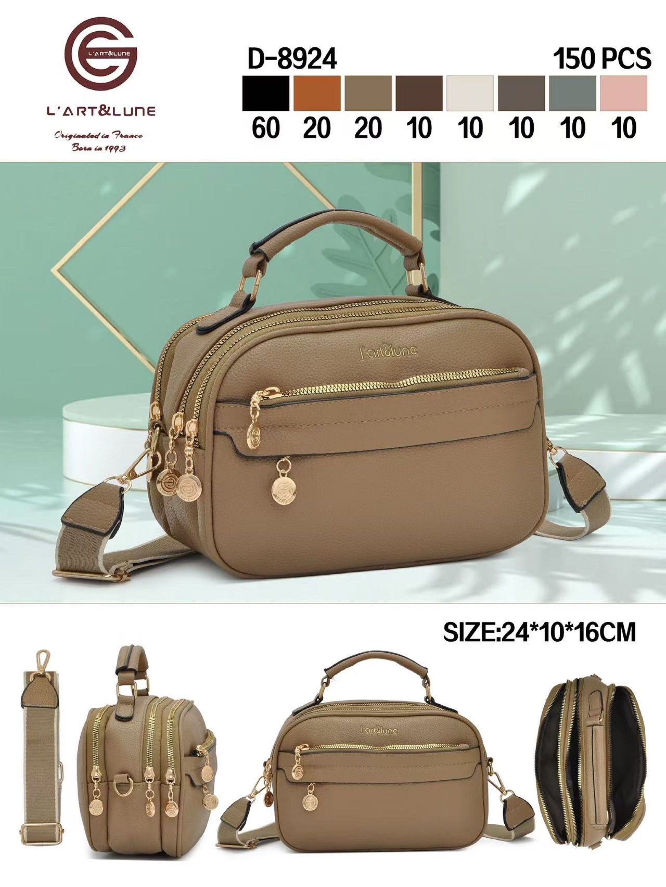 Bolsa com três zíper de cima e com alça larga D-8924 - Mn Mochilas