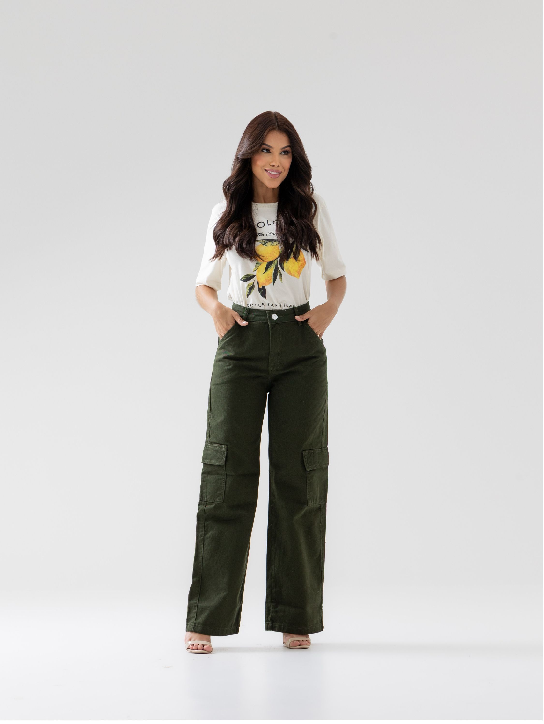 Calça wide leg cargo jeans feminina - Tinder Jeans | ZAX