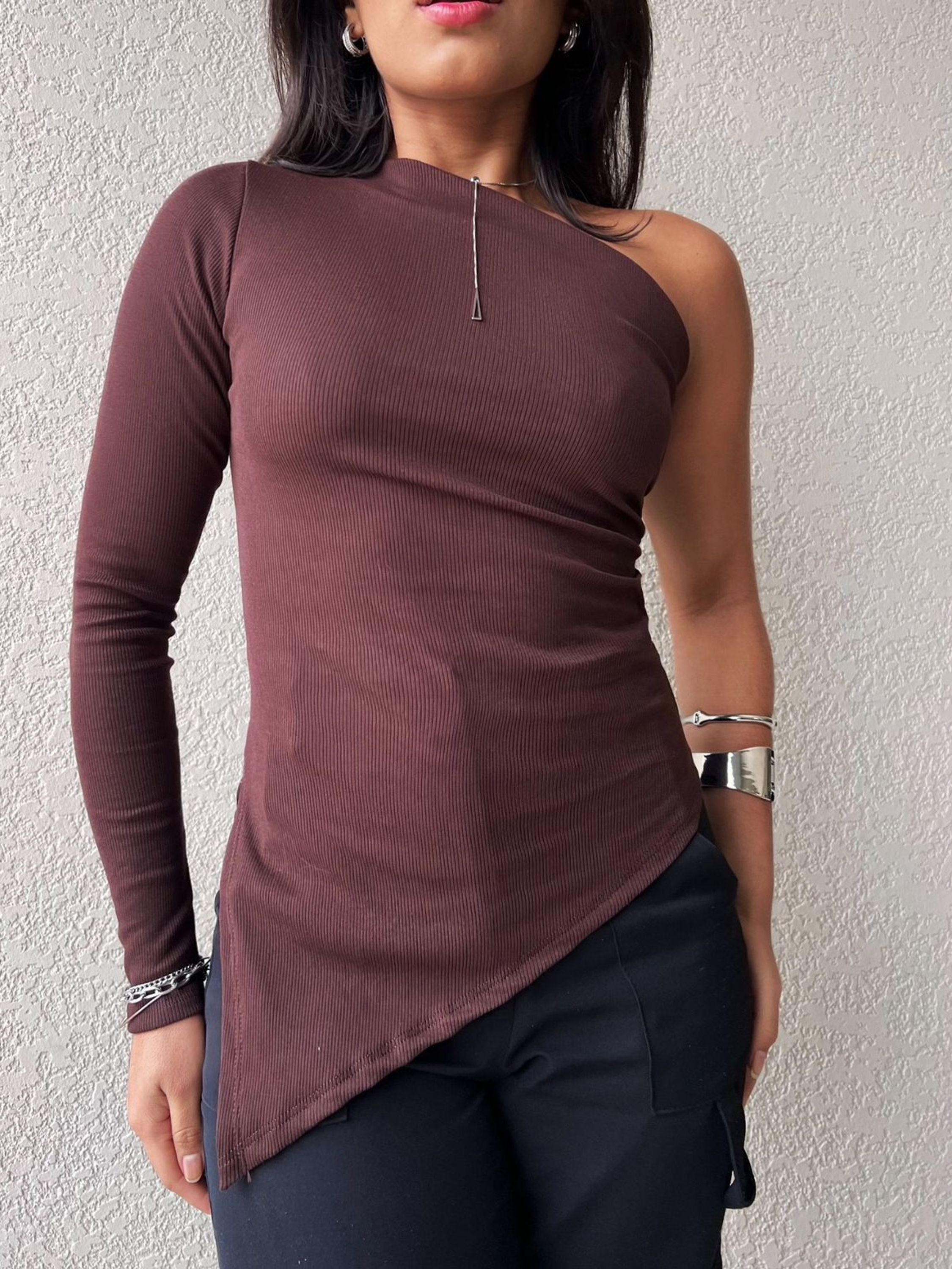 Blusa Nula manga longa YY2898 ( canelada) - H.eleny Fashion | ZAX