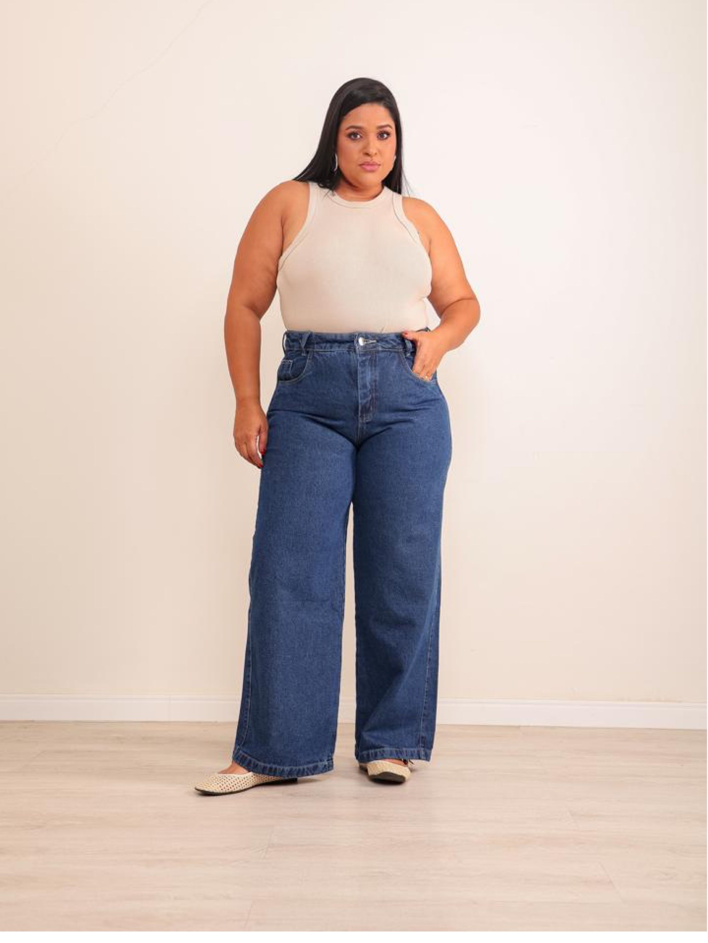 Calça wide leg jeans feminina plus size - Jeans Brás | ZAX