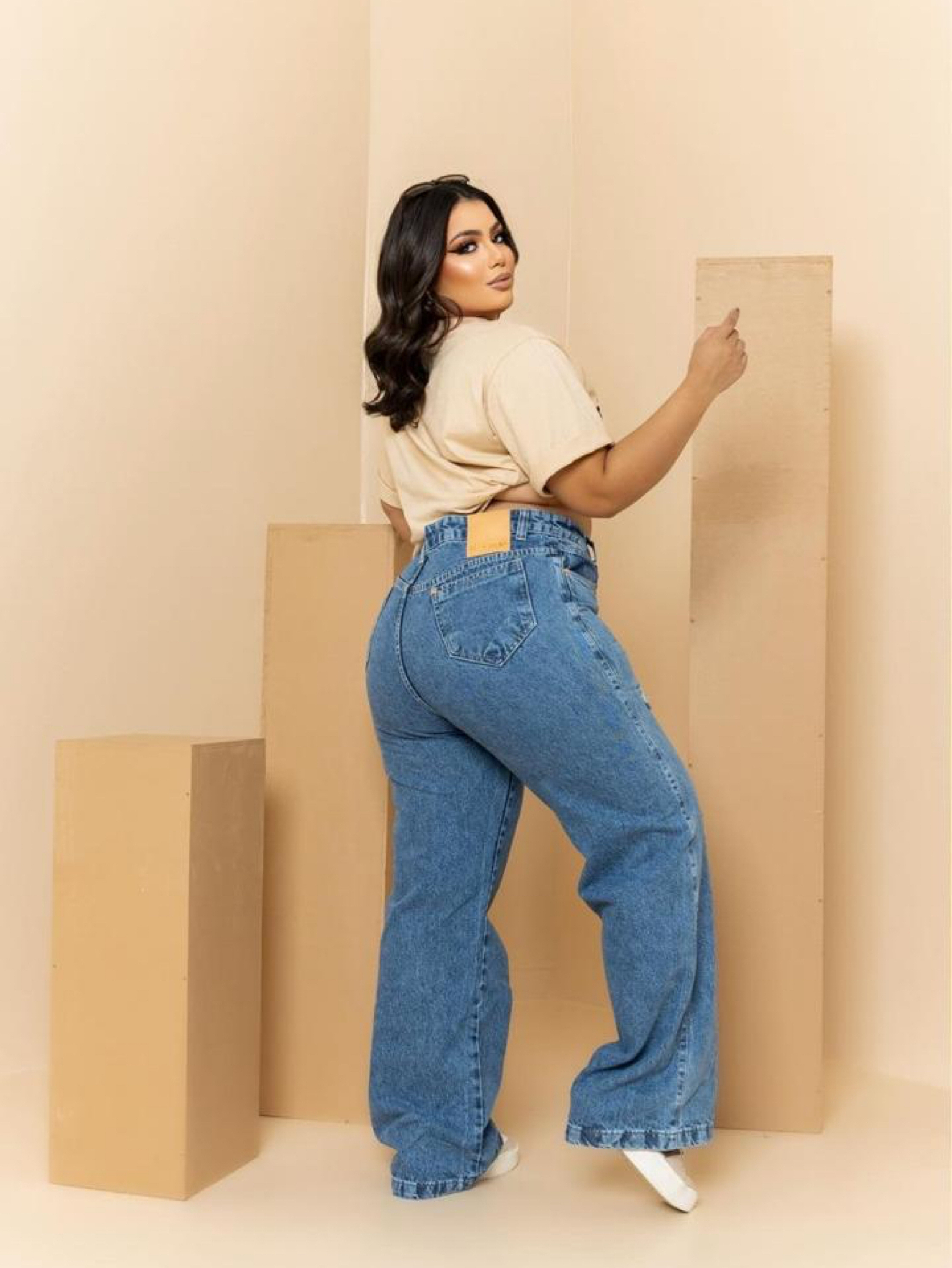 Calça wide leg jeans feminina plus size - Jeans Brás | ZAX
