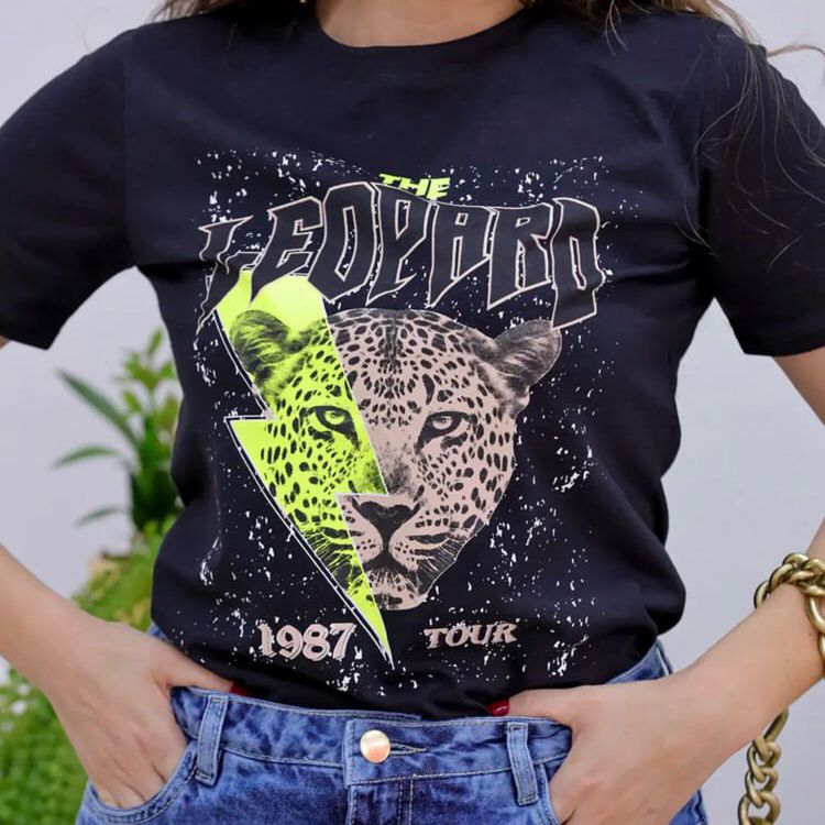 T shirt leopard - All Black Atacado | ZAX