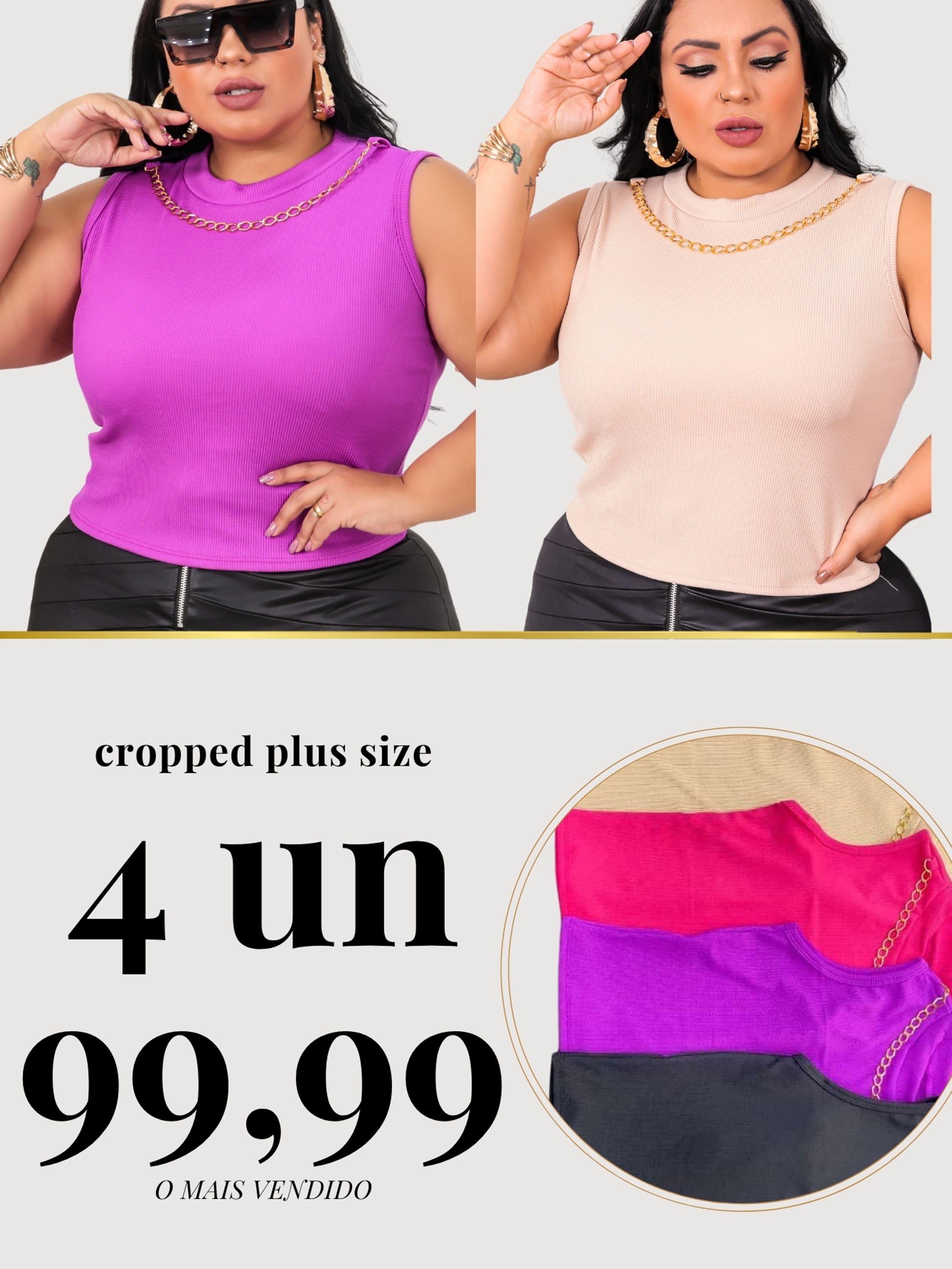 Kit 3 Cropped Talita em Jeans (Atacado)