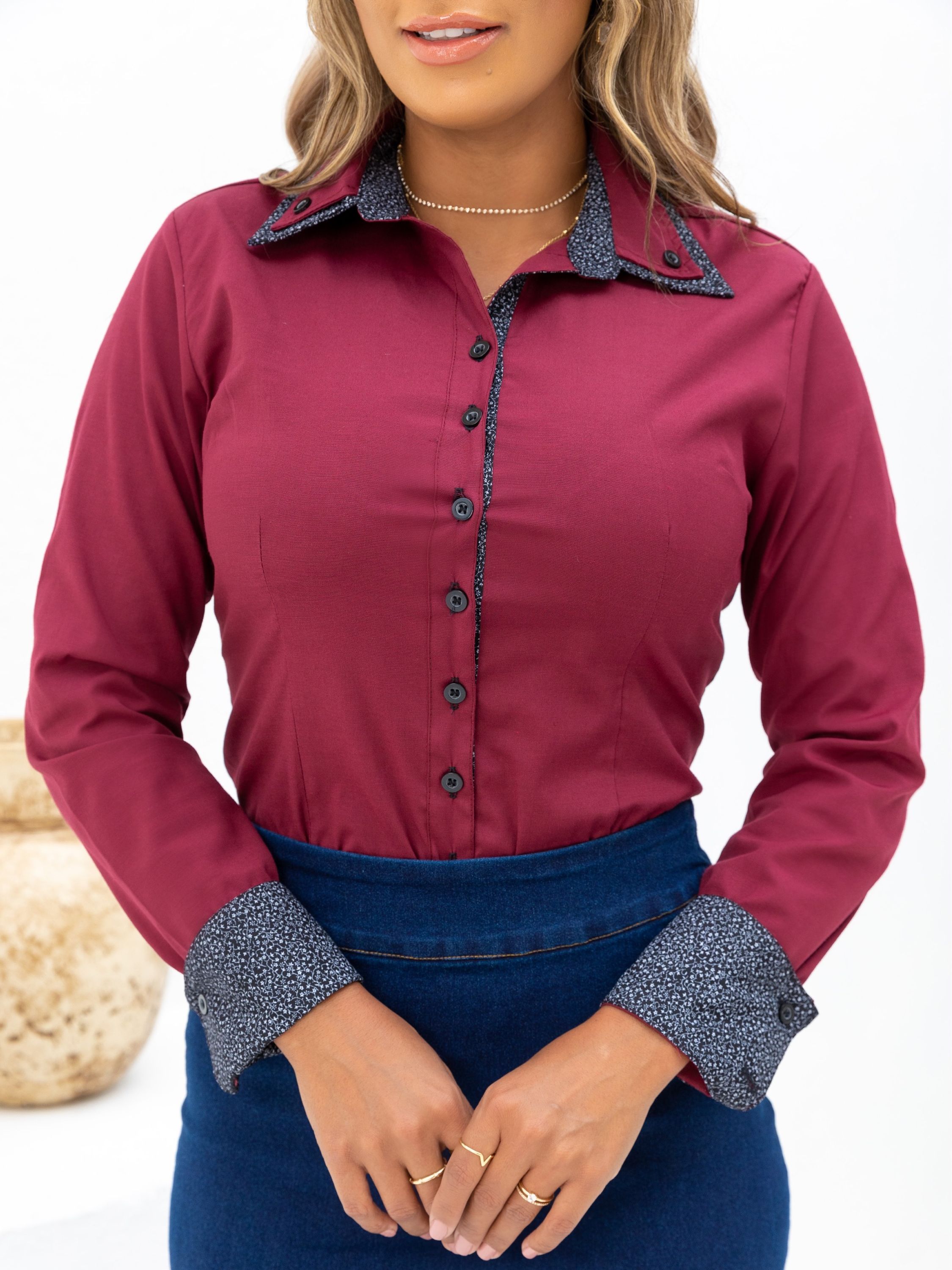 Camisa manga curta detalhe 2 golas, blusa feminina, moda social, evangelico  - R$ 59.99, cor Rosa #97804, compre agora