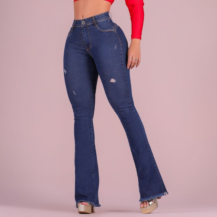 Calça jeans flare boot cut cintura alta azul levanta bumbum - HR Rihanna  Fashion