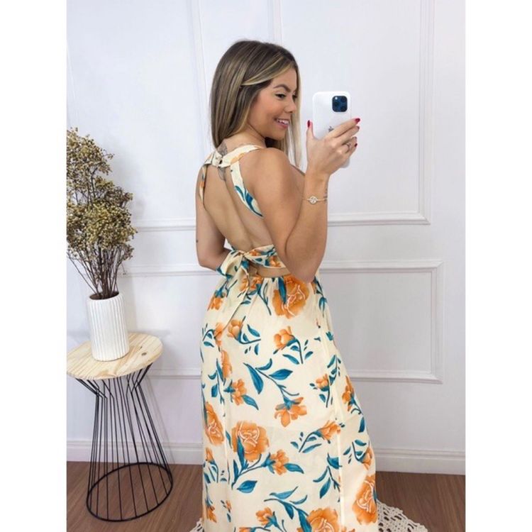 Vestido Longo flores Lançamento Verão Trançado Delicado Nas Costas