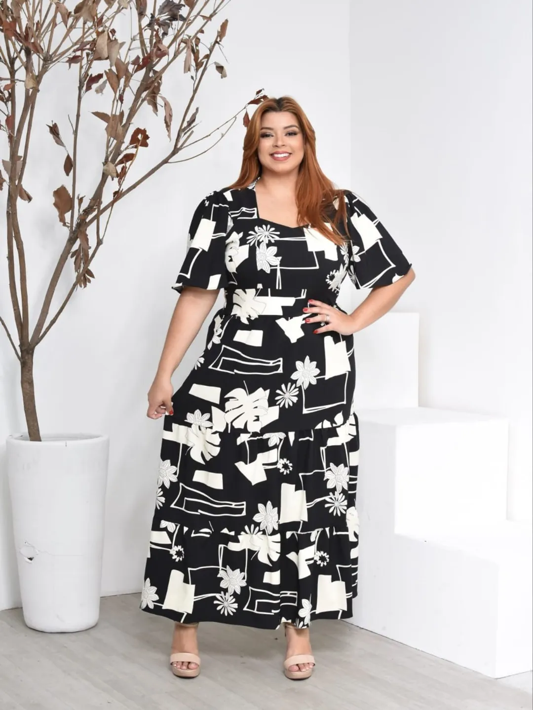 Vestido longo estampado Plus size