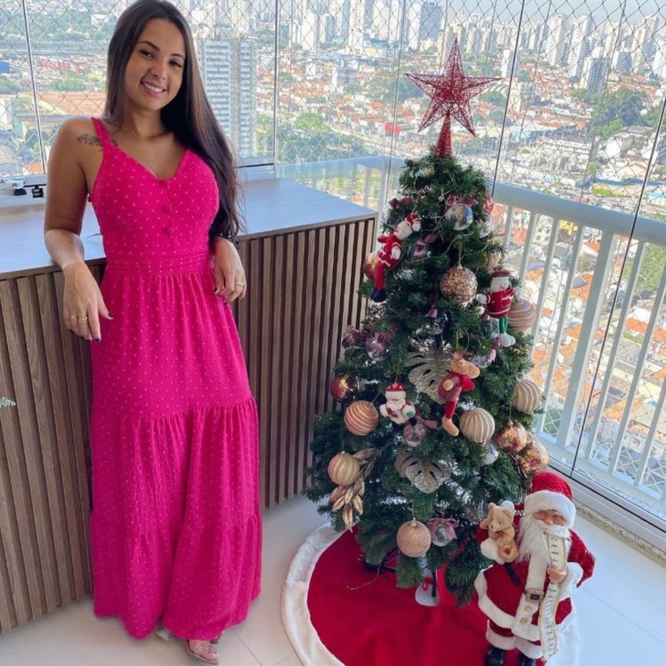 Vestido longo de duna com  bola novo modelo ourlove moda feminina