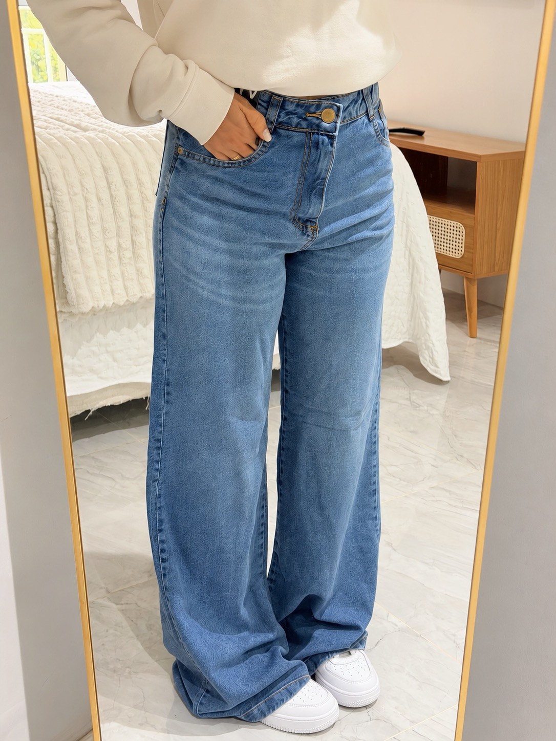 Calça Jeans Feminina Wide Leg Cintura Alta Glória
