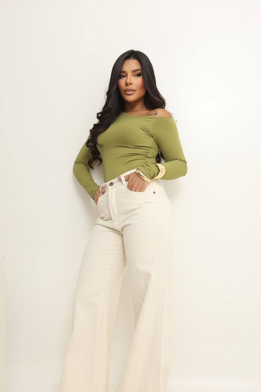 Calça Jeans Feminina Wide leg Texturizada ONDINA
