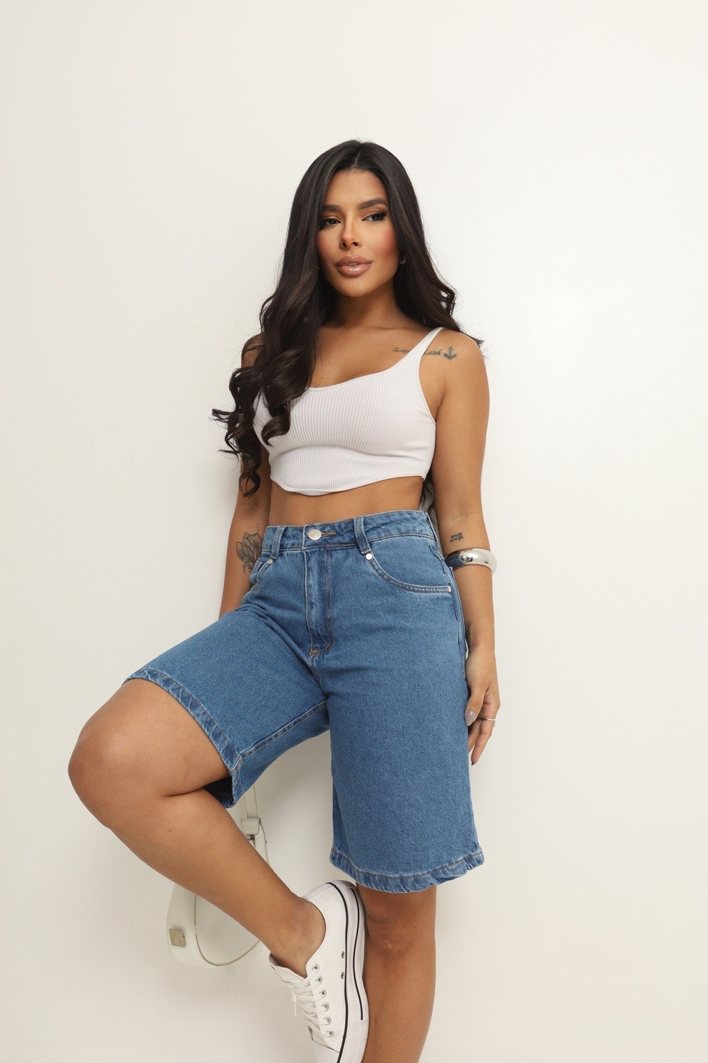 Bermuda Jeans Básica Joelho Maria