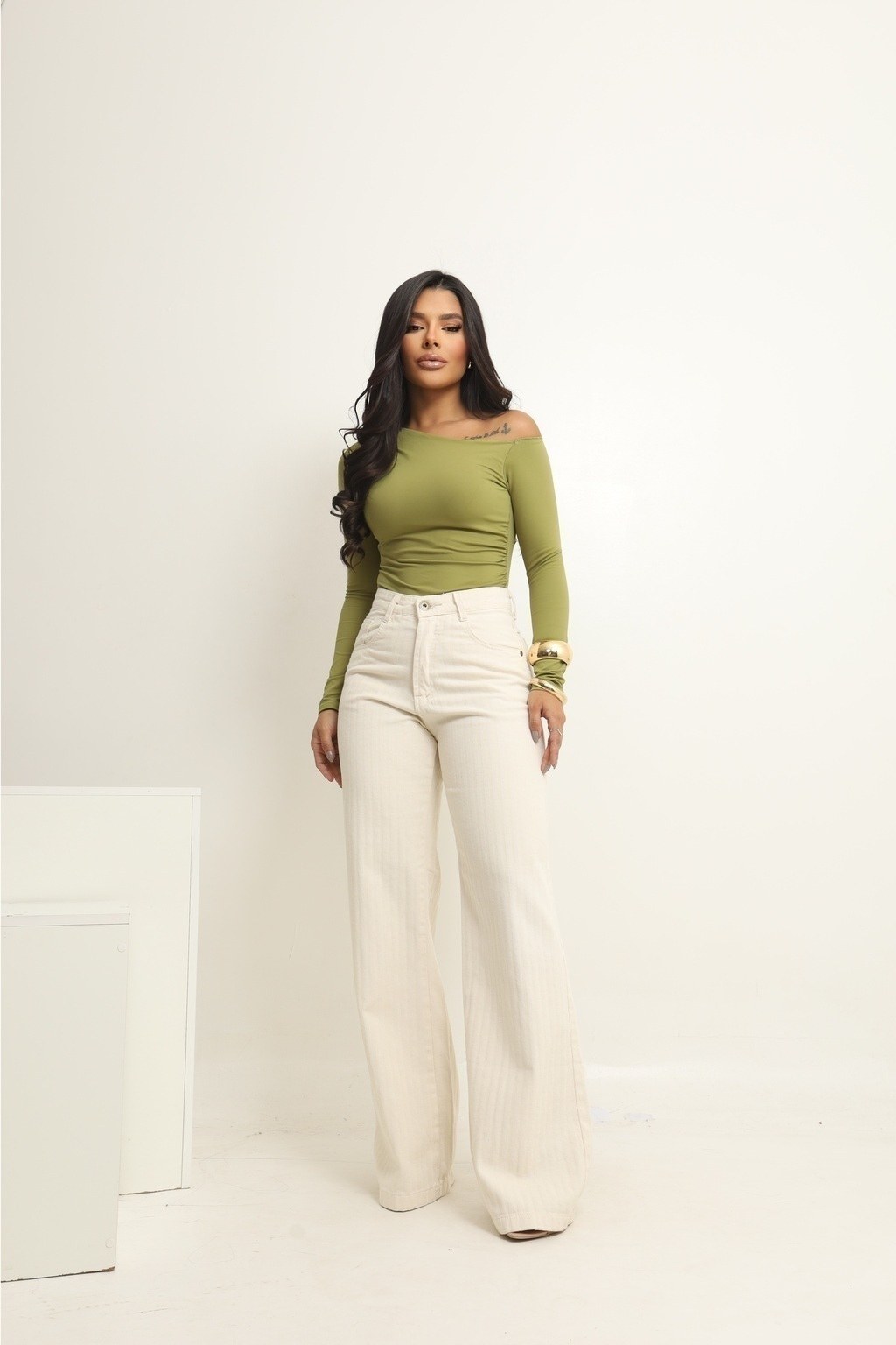 Calça Jeans Feminina Wide leg Texturizada ONDINA