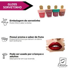 Gloss Labial Sorvetinho Sabor Framboesa - Sarah's Beauty - RR