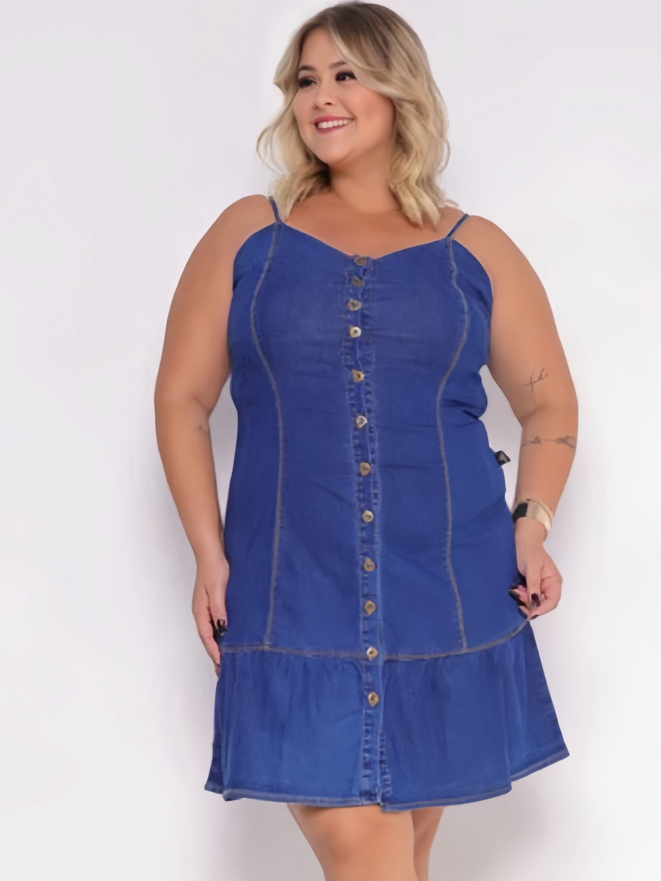 Vestido jeans feminino plus size social romântico fashion