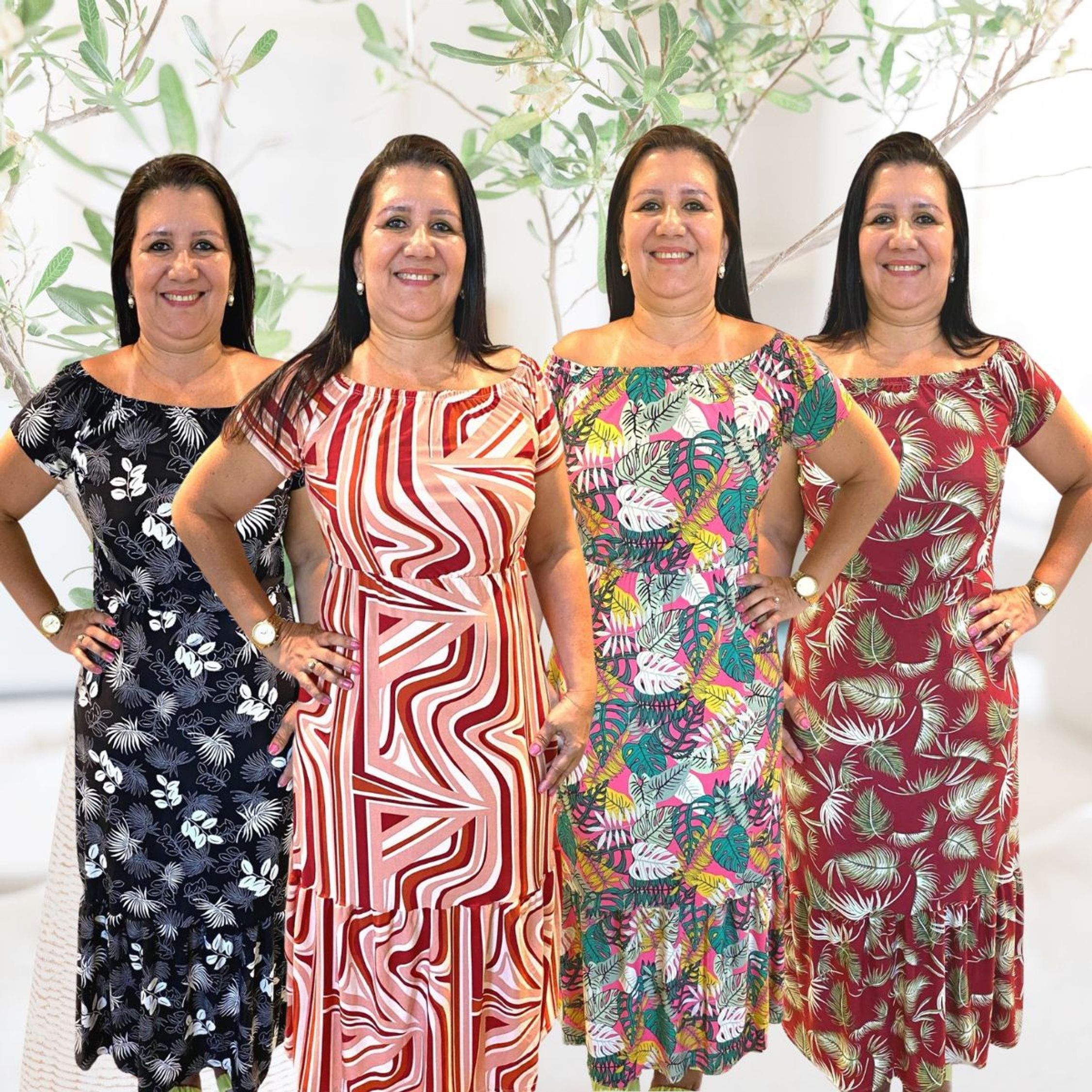 Kit 4 Vestidos Longos Ciganinha Casual Cores e Estampas Sortidas