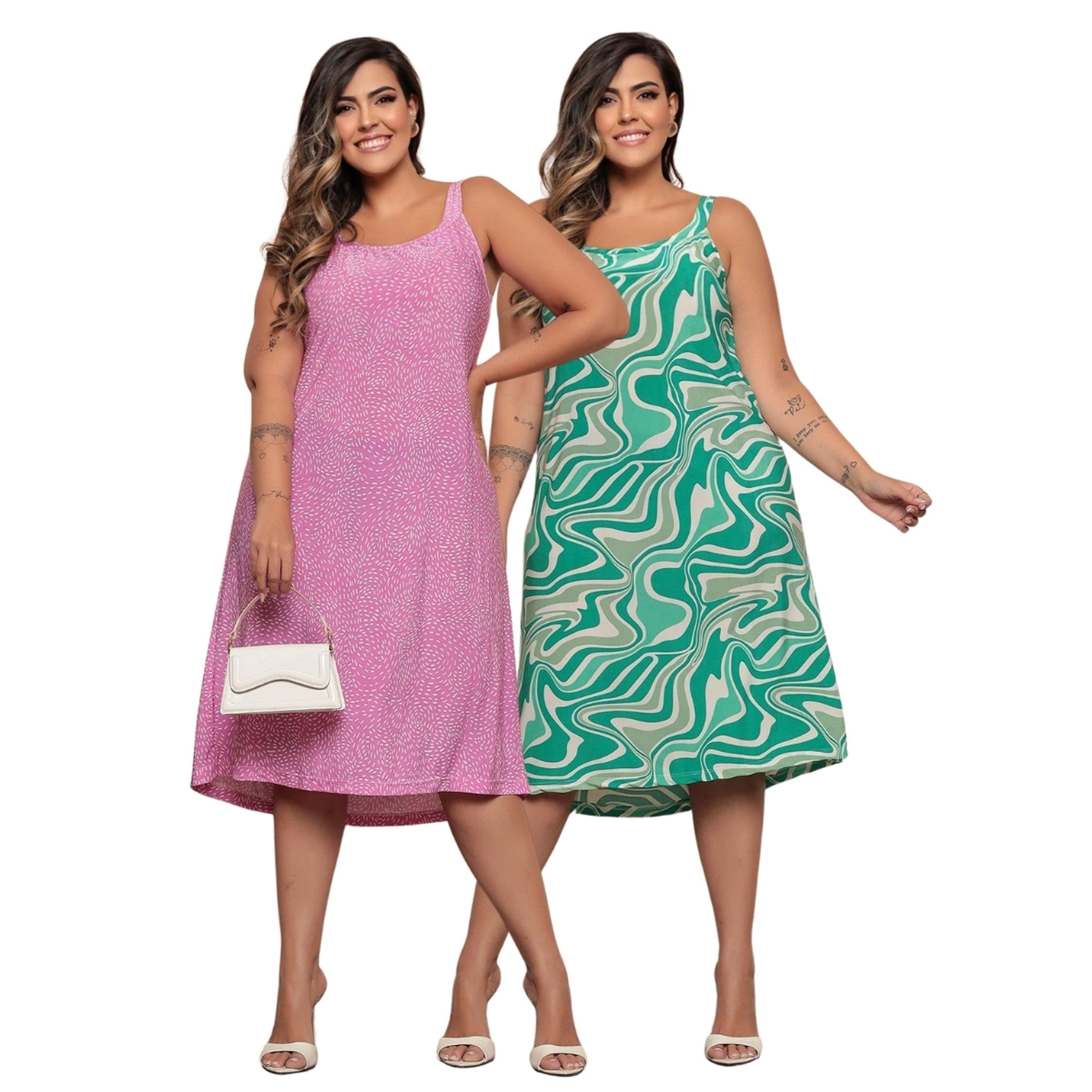 KIT2 Vestido Estampado Plus Size de Alcinha Liganete Premium Estampado