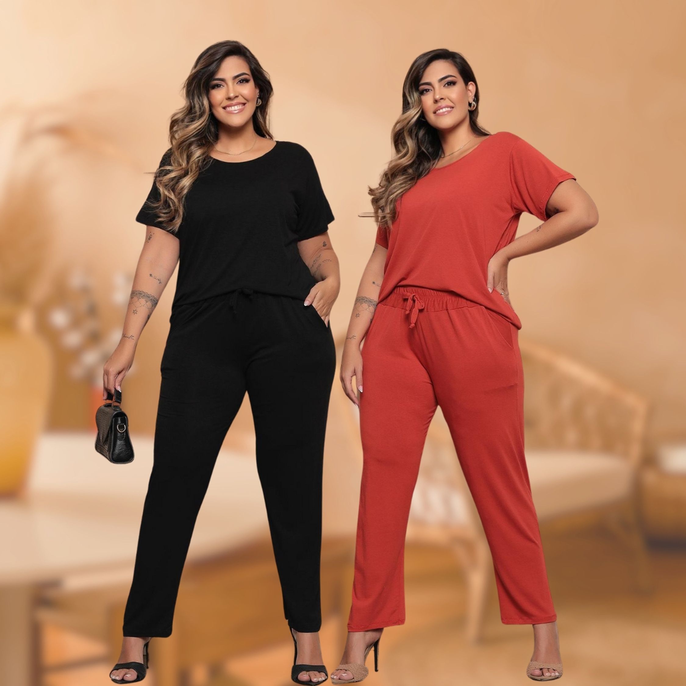 Kit 2 Conjuntos Plus Size Manga Curta Confortável Casual Premium