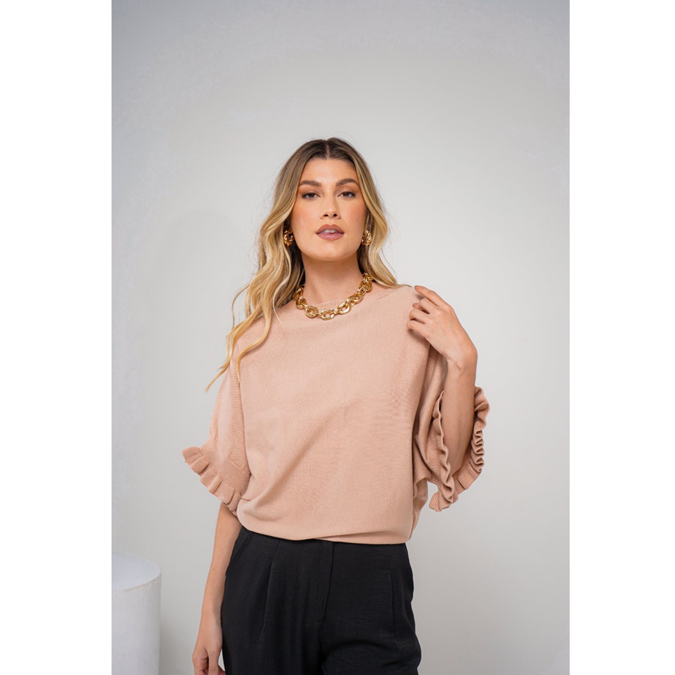 Blusa Morcego Babado Manga