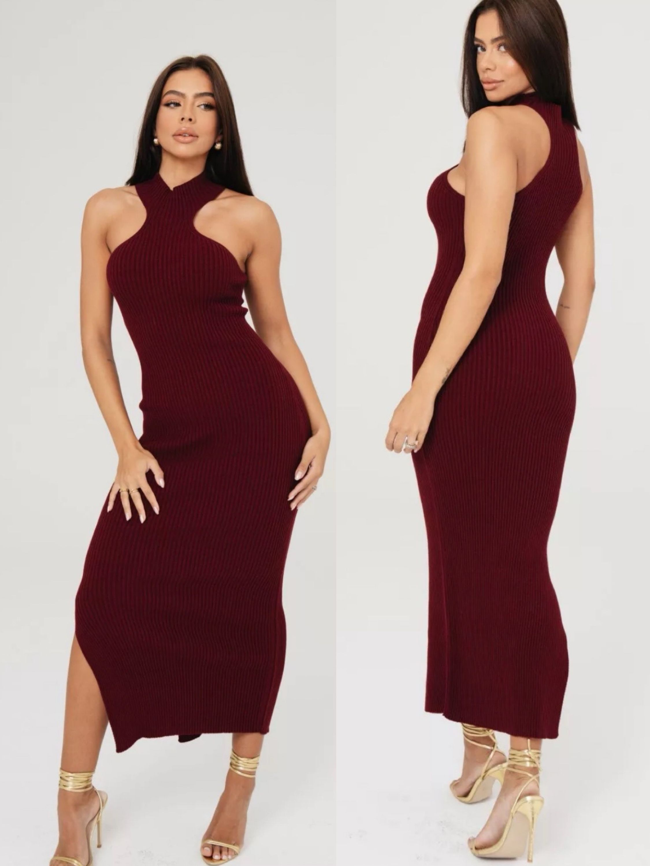 Vestido Midi Gola Alta Com Vazada