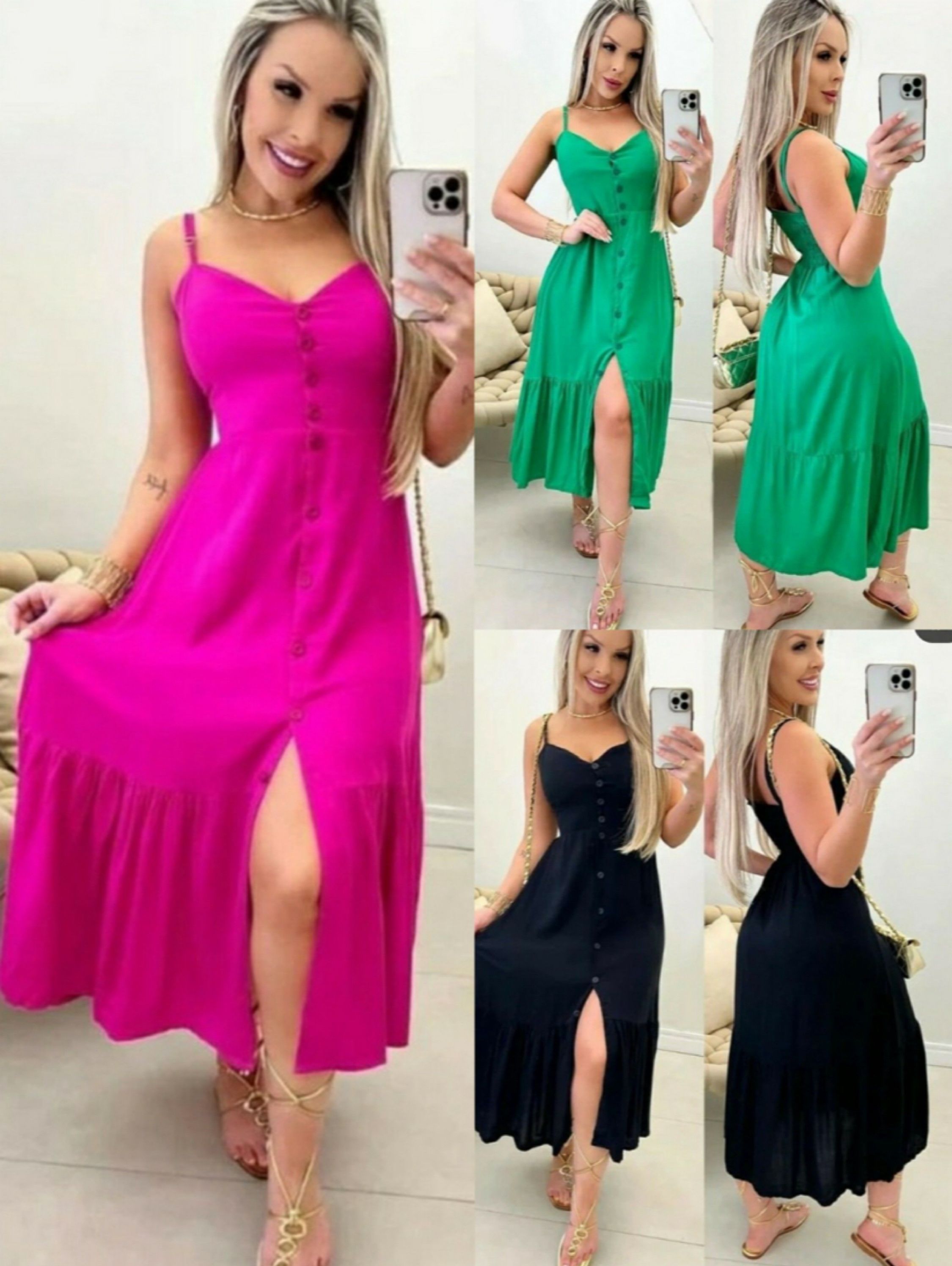 Vestido midi com botão