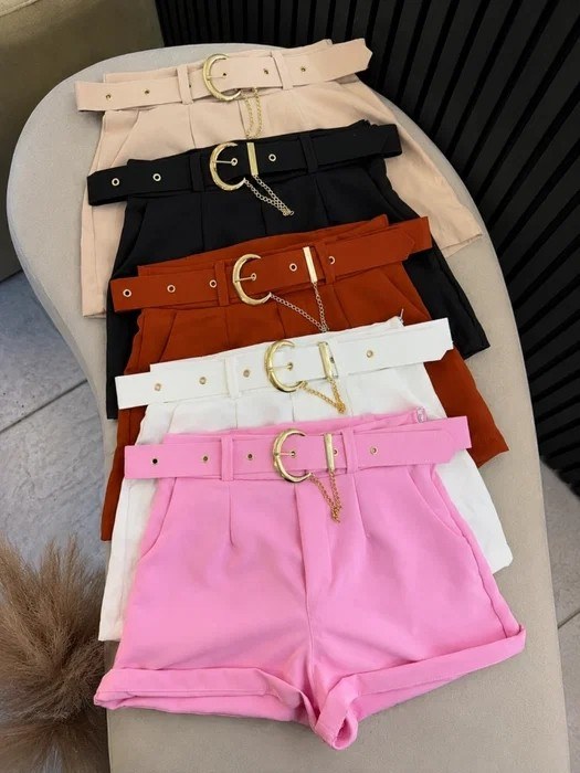 Short Zara Bianca com Cinto - Alfaiataria
