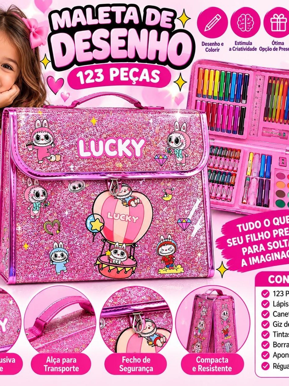 Maleta de Desenho Infantil 123 Peças Kit Completo