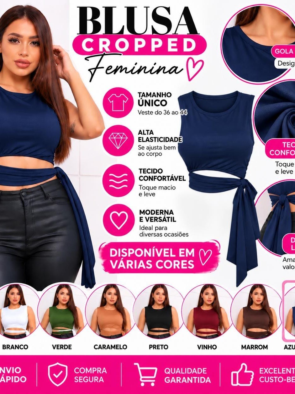 Blusa Cropped Feminina com Amarração