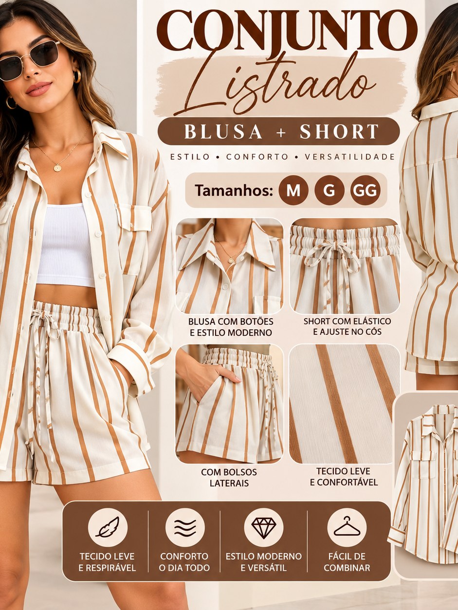 🤎🤍 CONJUNTO FEMININO LISTRADO