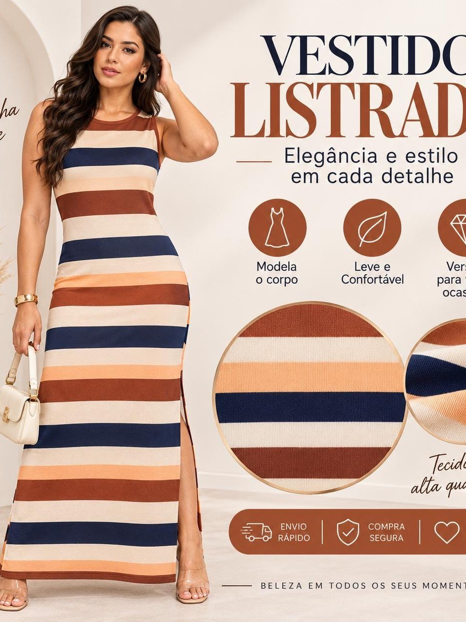 👗 Vestido Longo Listrado Feminino