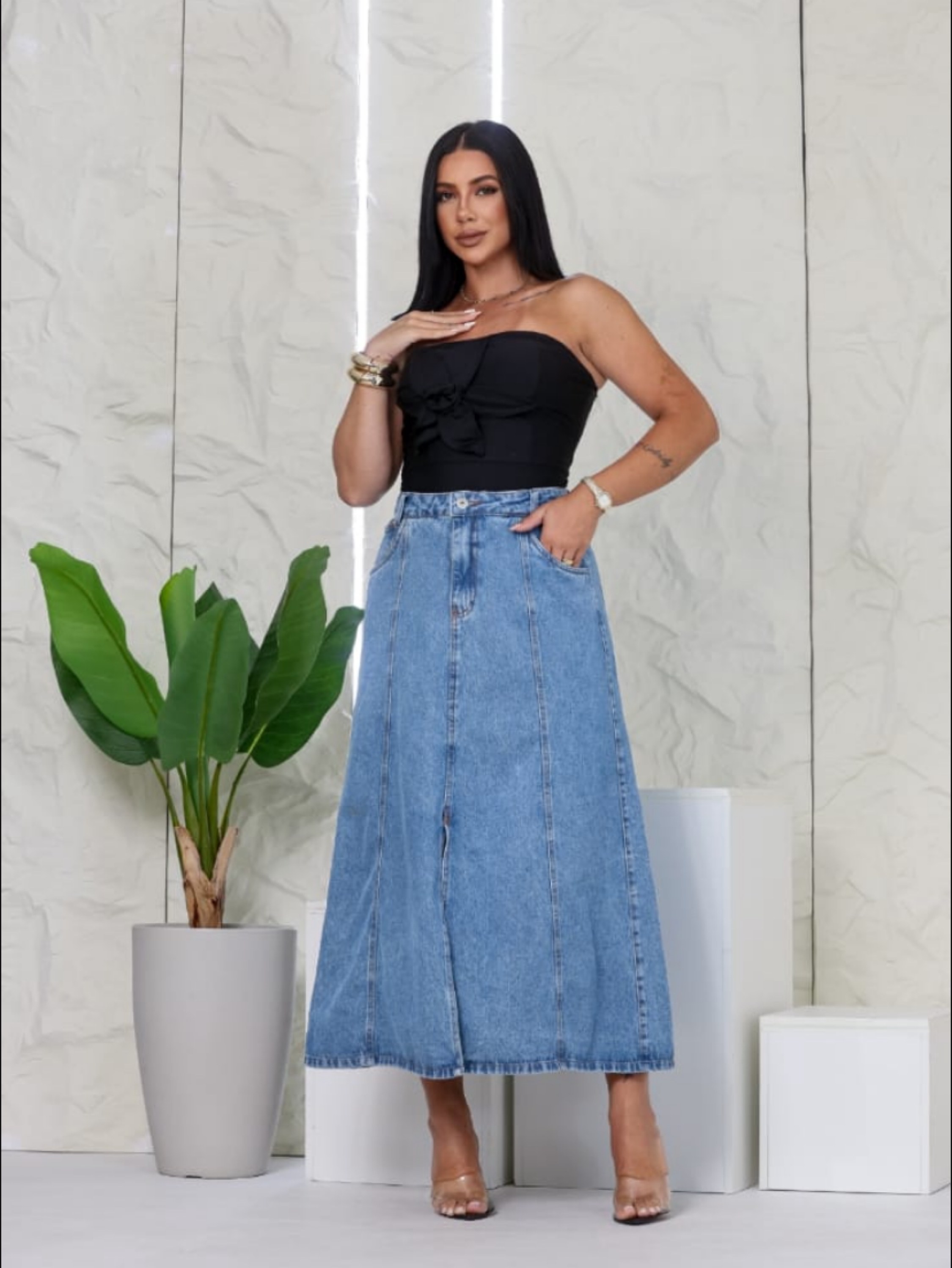 Saia jeans mídi