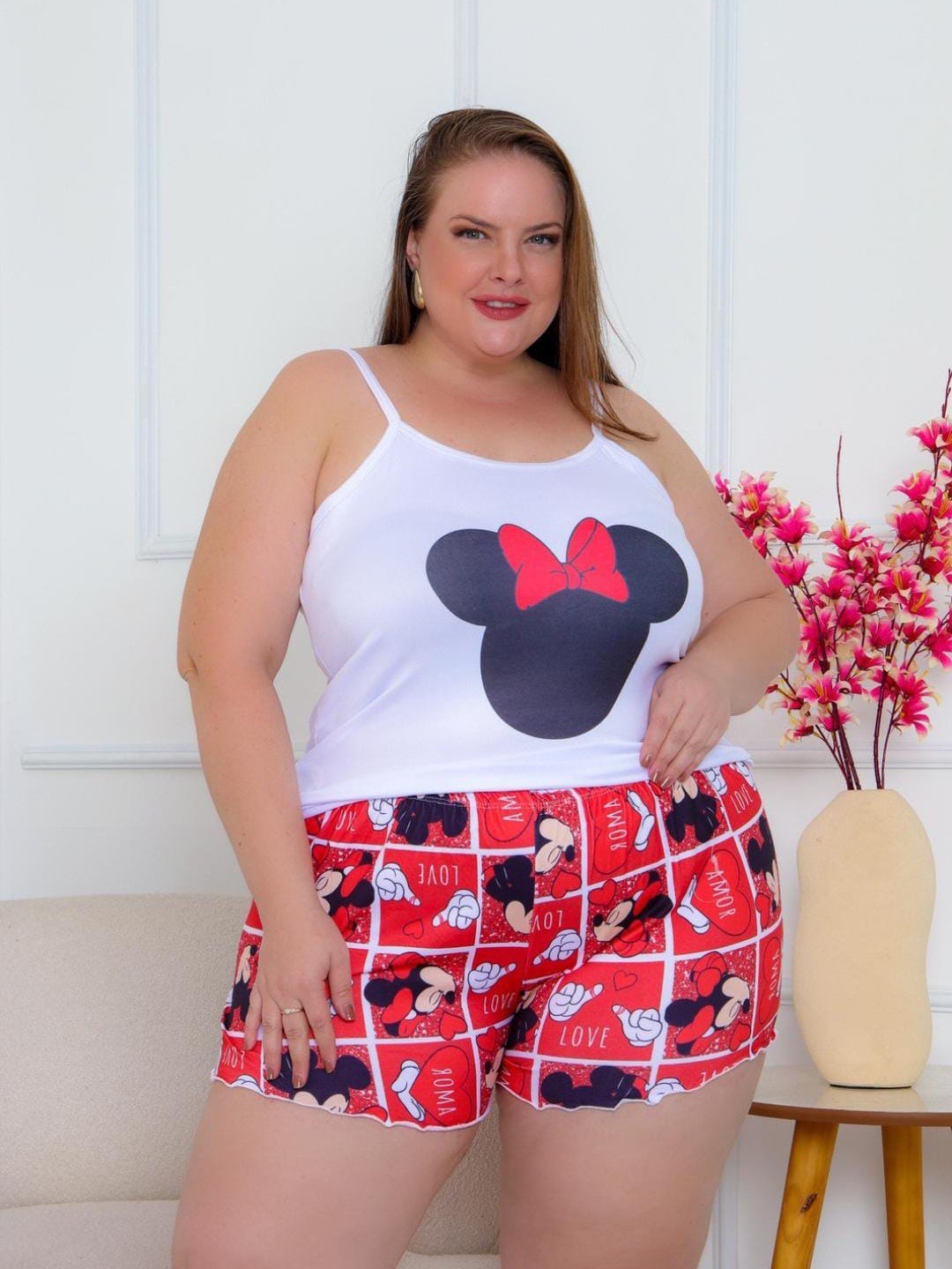 Pijama short Doll plus Size em suede