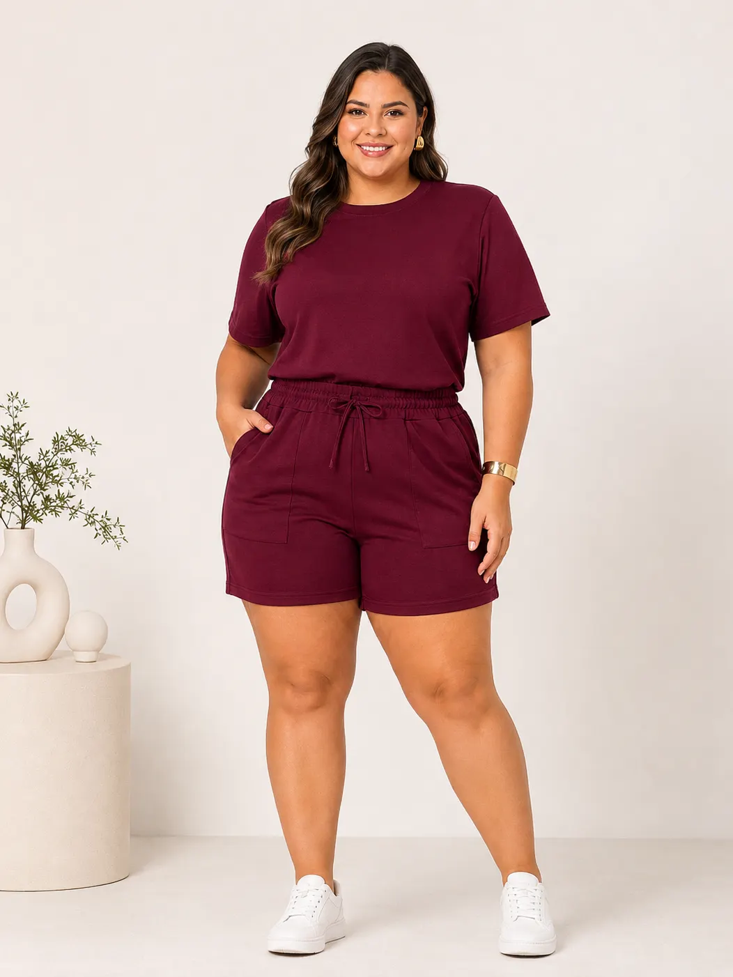 Conjunto Pluz sise Casual Shorts e Blusa Moletinho verão