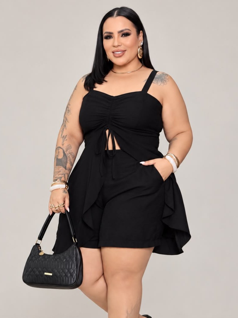 Conjunto Plus Size Shorts E Blusa Elegante Premium
