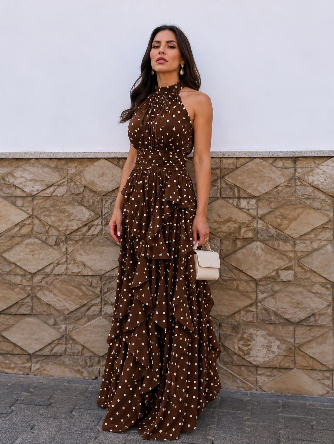 Veste Lucy Vestido Longo de Poá com Babados
