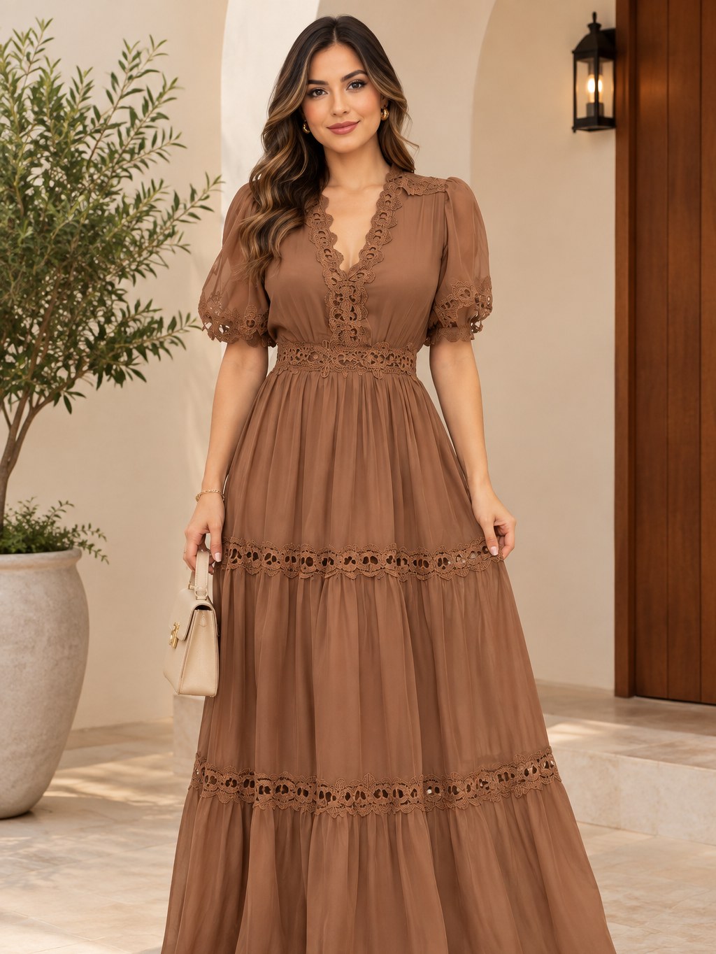 Veste Lucy Vestido Três Marias Rendado com Decote em V