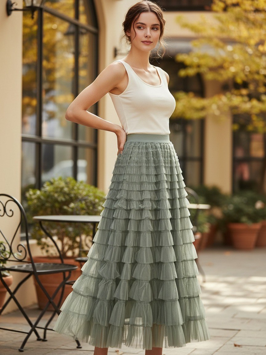Saia Feminina Romântica de Tule Cintura Alta 121-2808