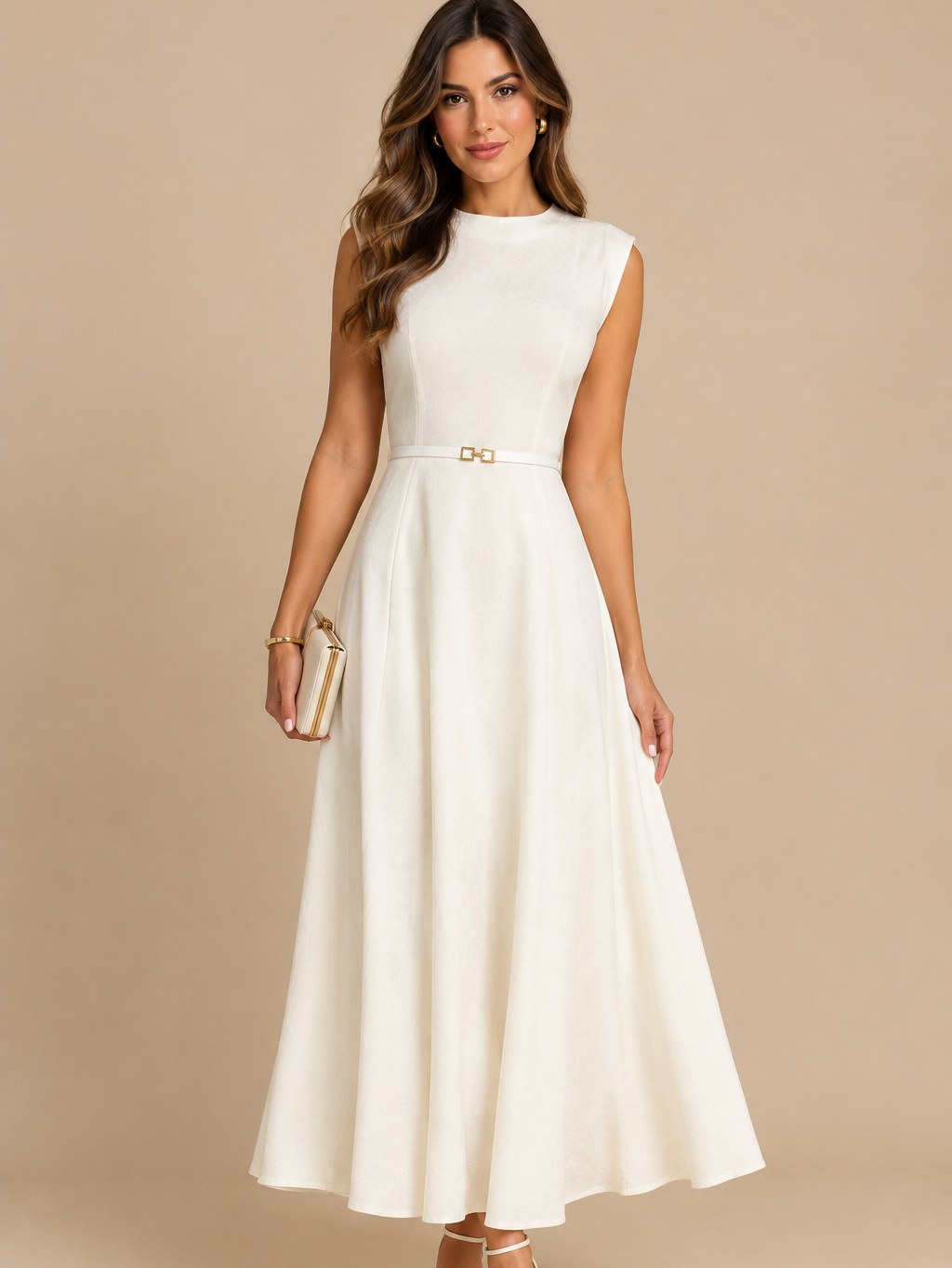 Veste Lucy Vestido Feminino Elegante Sem Mangas com Cinto