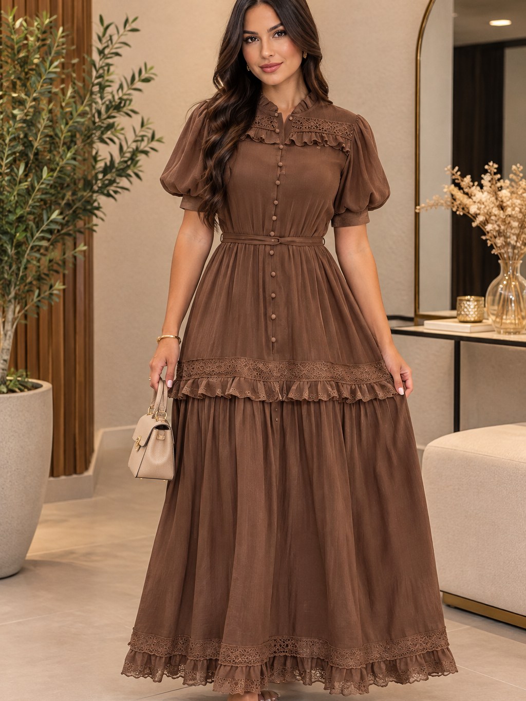 Veste Lucy Vestido Feminino com Mangas Bufantes VS119