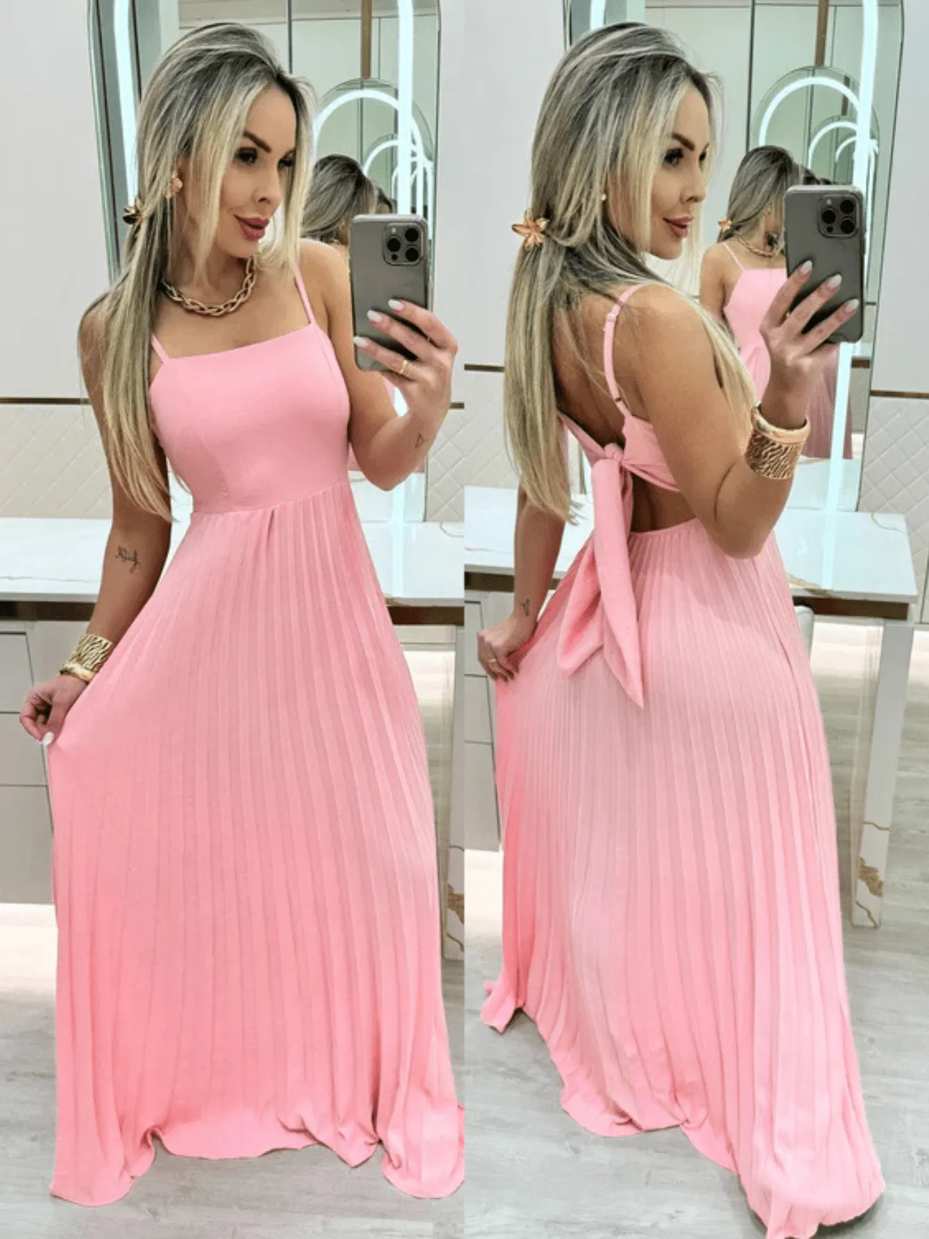Vestido Plissado reto